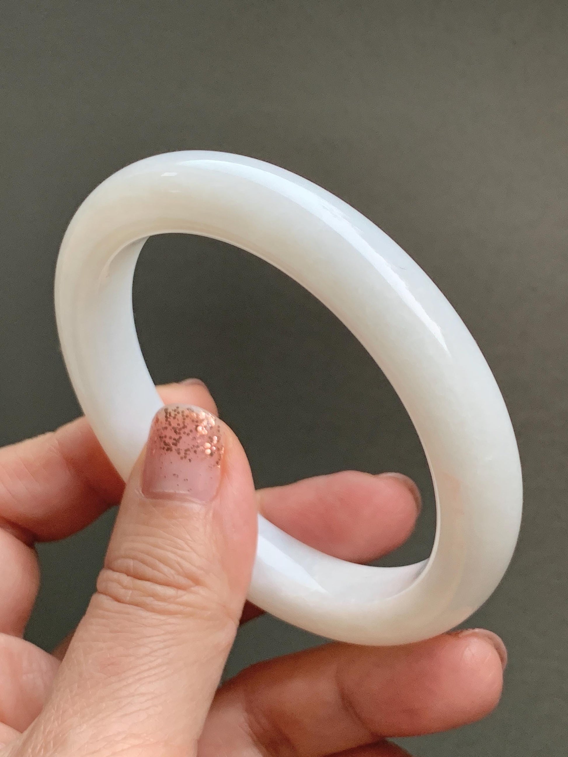 Certified Natural Nephrite Jade Translucent Creamy White Bangle Bracelet 56.4mm 6.97” 69.44g 天然和田玉奶白手镯 151