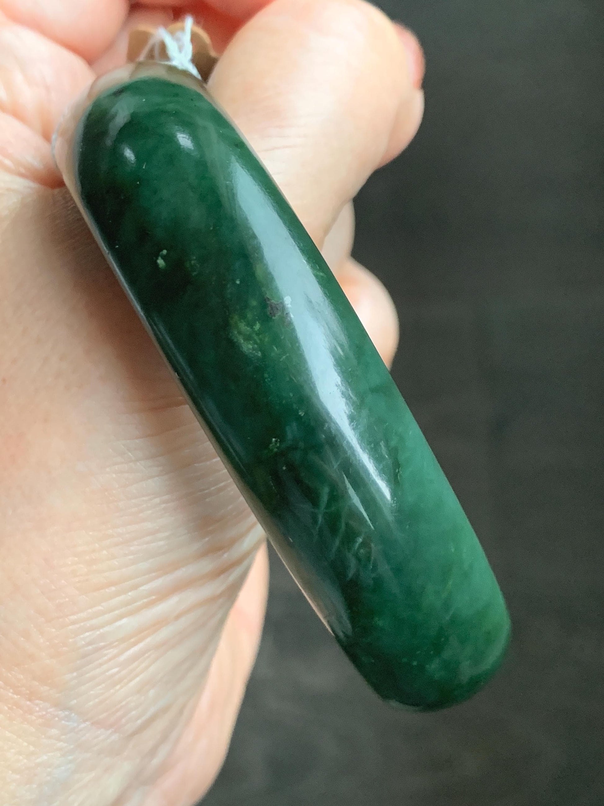 Certified Natural Nephrite Jade Translucent Dark Green Bangle Bracelet 62.89mm 7.75” 107g 天然和田玉菠菜绿轮胎宽手镯 156