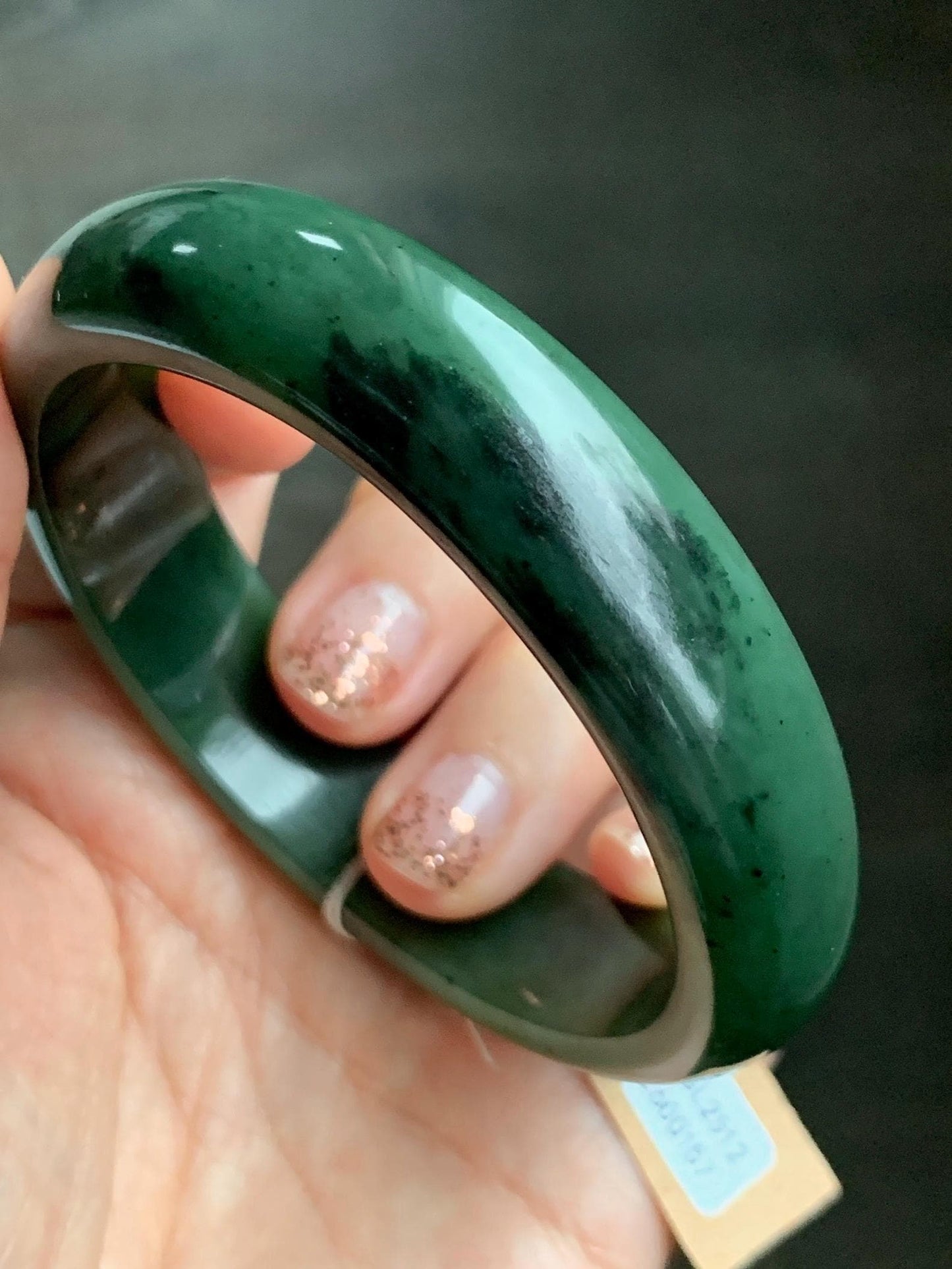 Certified Natural Nephrite Jade Translucent Dark Green Bangle Bracelet 60.1mm 7.4” 81g 天然和田玉菠菜绿轮胎宽手镯 157