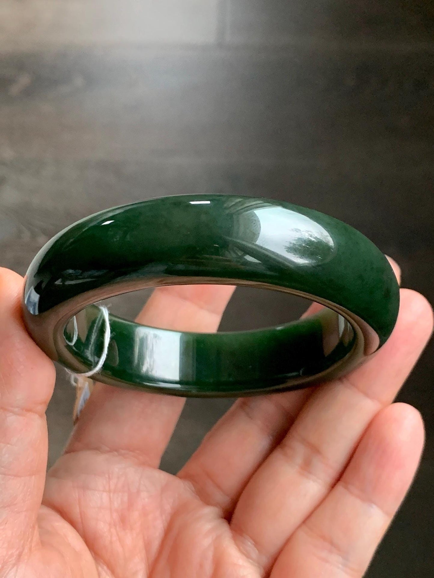 Certified Natural Nephrite Jade Translucent Dark Green Bangle Bracelet 53.94mm 6.66” 70g 天然和田玉菠菜绿轮胎宽手镯 146