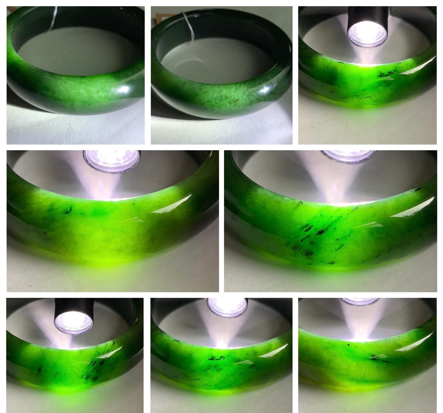 Certified Natural Nephrite Jade Translucent Dark Green Bangle Bracelet 53.94mm 6.66” 70g 天然和田玉菠菜绿轮胎宽手镯 146