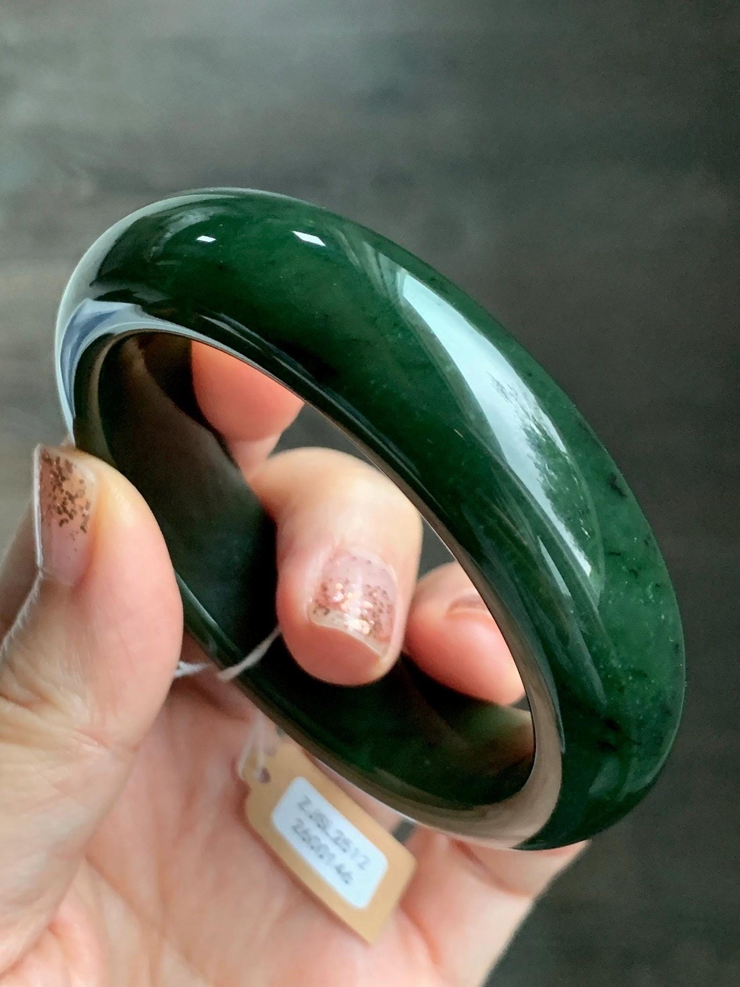 Certified Natural Nephrite Jade Translucent Dark Green Bangle Bracelet 53.94mm 6.66” 70g 天然和田玉菠菜绿轮胎宽手镯 146