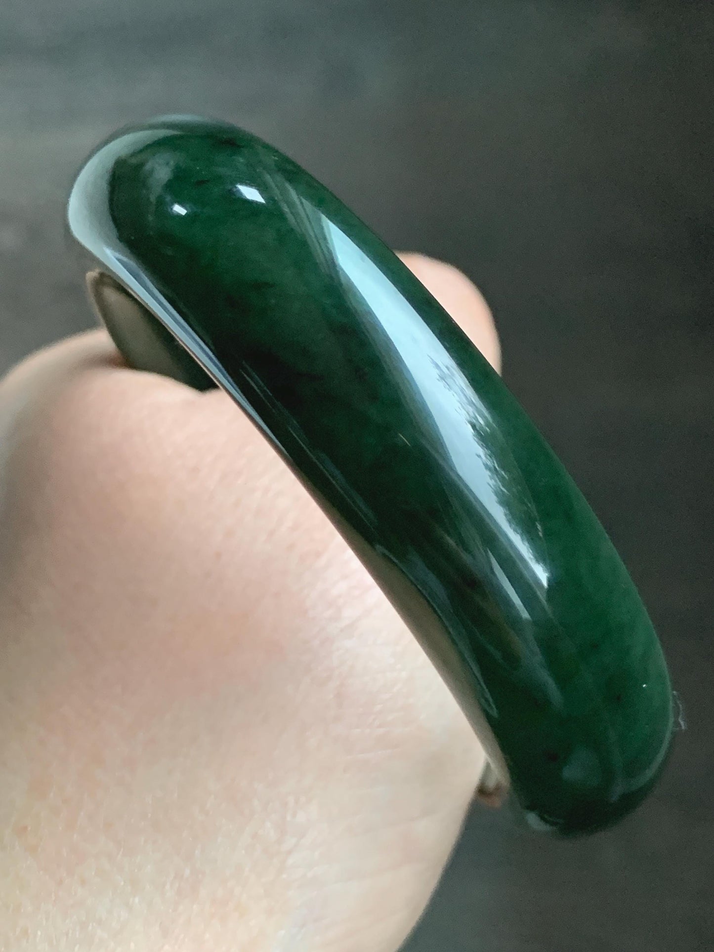 Certified Natural Nephrite Jade Translucent Dark Green Bangle Bracelet 53.94mm 6.66” 70g 天然和田玉菠菜绿轮胎宽手镯 146
