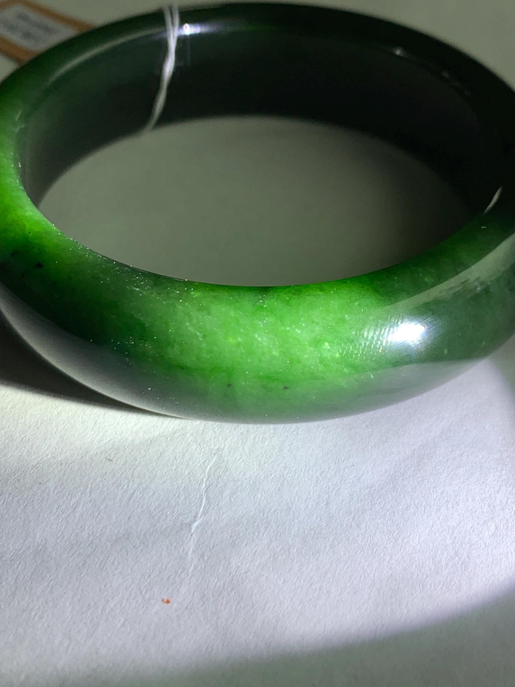 Certified Natural Nephrite Jade Translucent Dark Green Bangle Bracelet 53.94mm 6.66” 70g 天然和田玉菠菜绿轮胎宽手镯 146