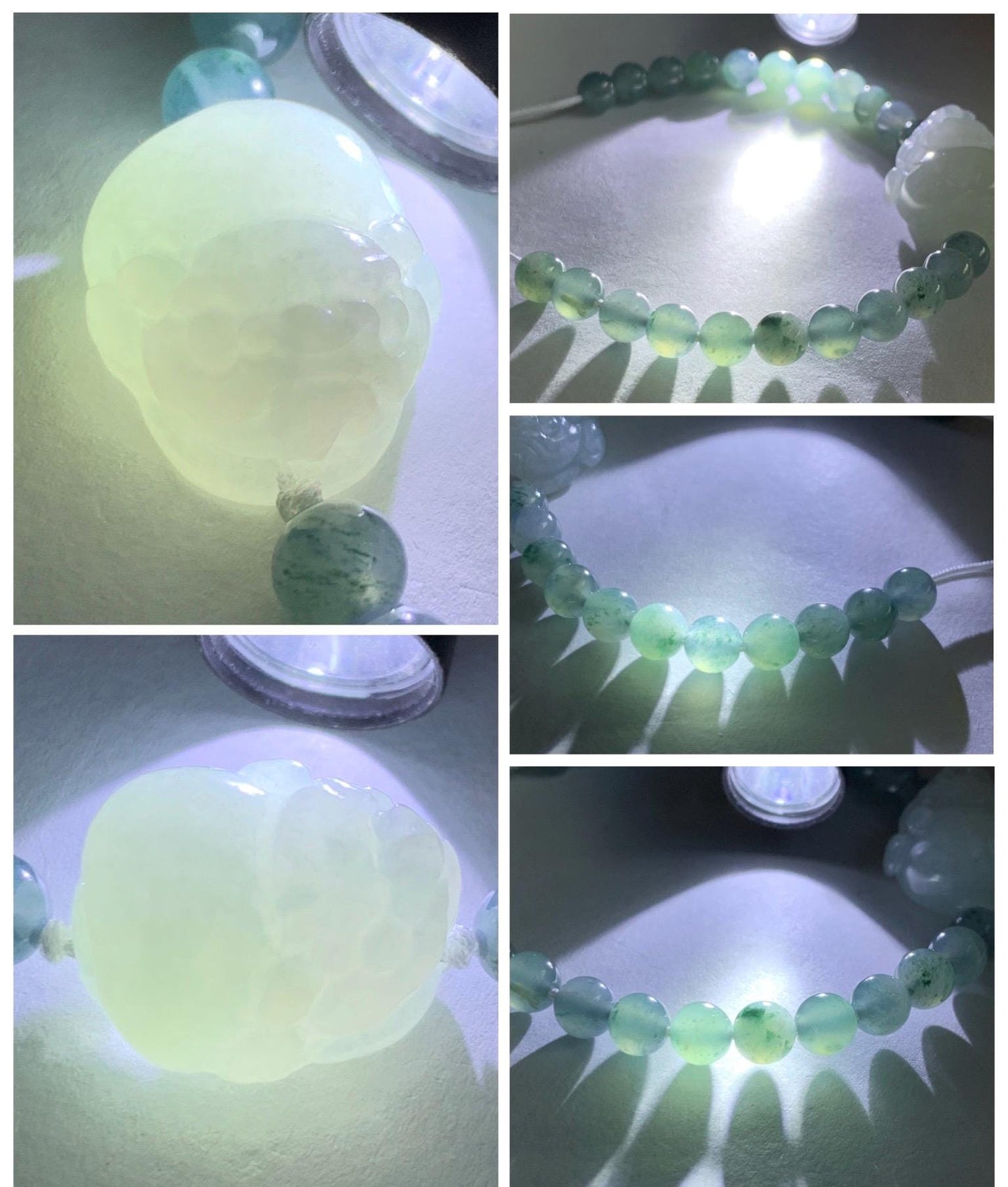Natural Grade A Icy Translucent Pastel Green Jade Jadeite Carved Three-legged Toad Beaded Bracelet 6.5” 18g 天然糯冰淡绿底翡翠肥三脚金蟾手串 BSJ216