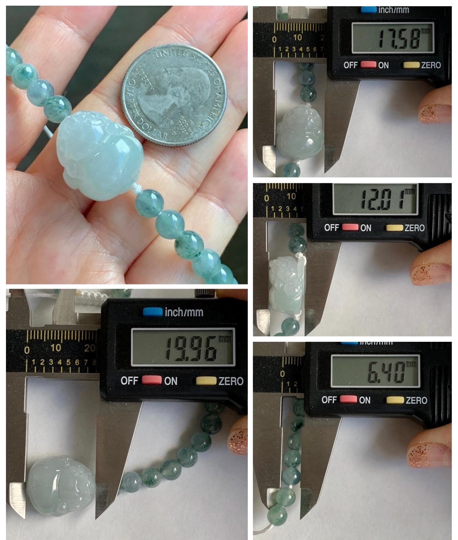 Natural Grade A Icy Translucent Pastel Green Jade Jadeite Carved Three-legged Toad Beaded Bracelet 6.5” 18g 天然糯冰淡绿底翡翠肥三脚金蟾手串 BSJ216