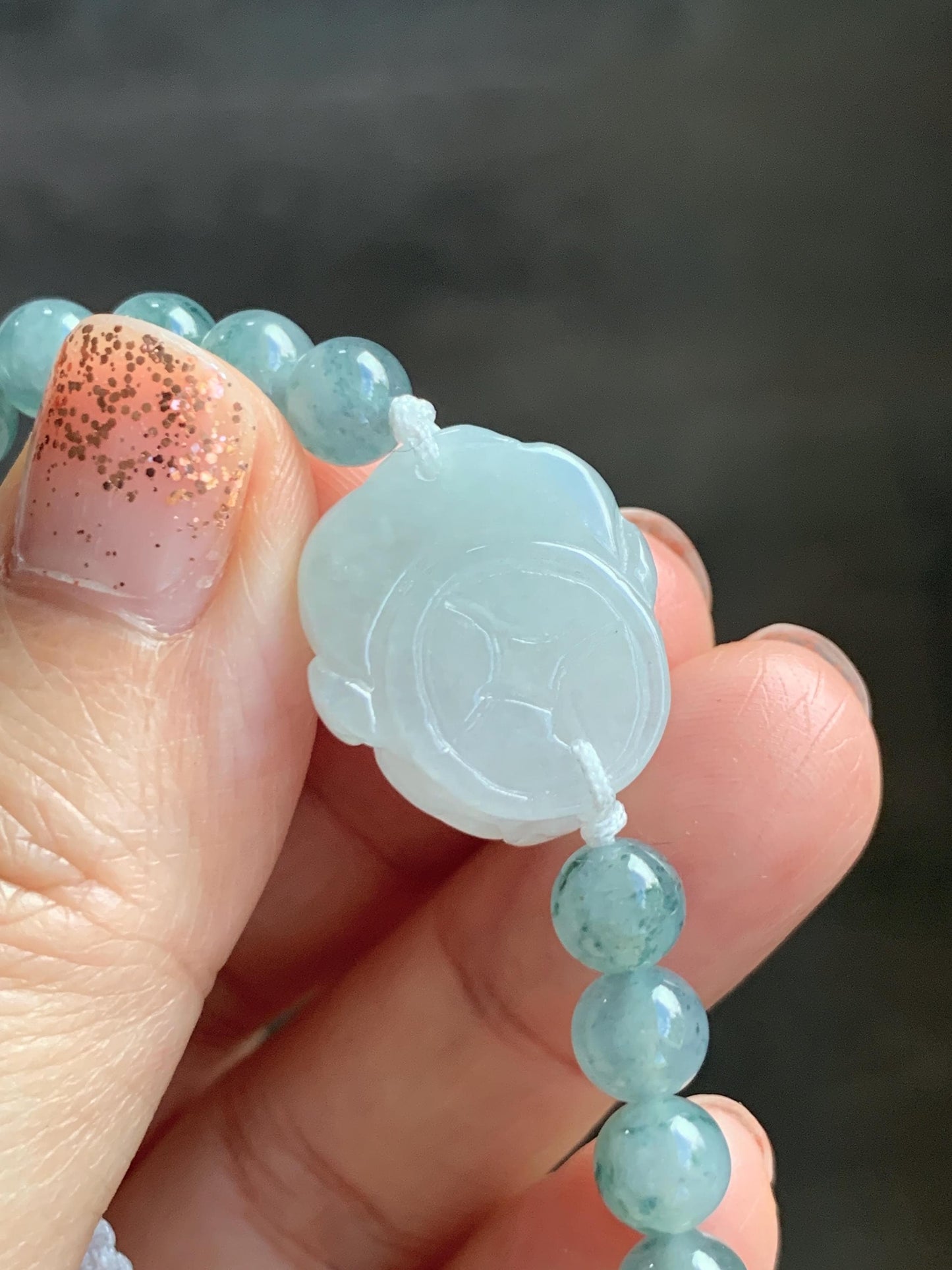 Natural Grade A Icy Translucent Pastel Green Jade Jadeite Carved Three-legged Toad Beaded Bracelet 6.5” 18g 天然糯冰淡绿底翡翠肥三脚金蟾手串 BSJ216