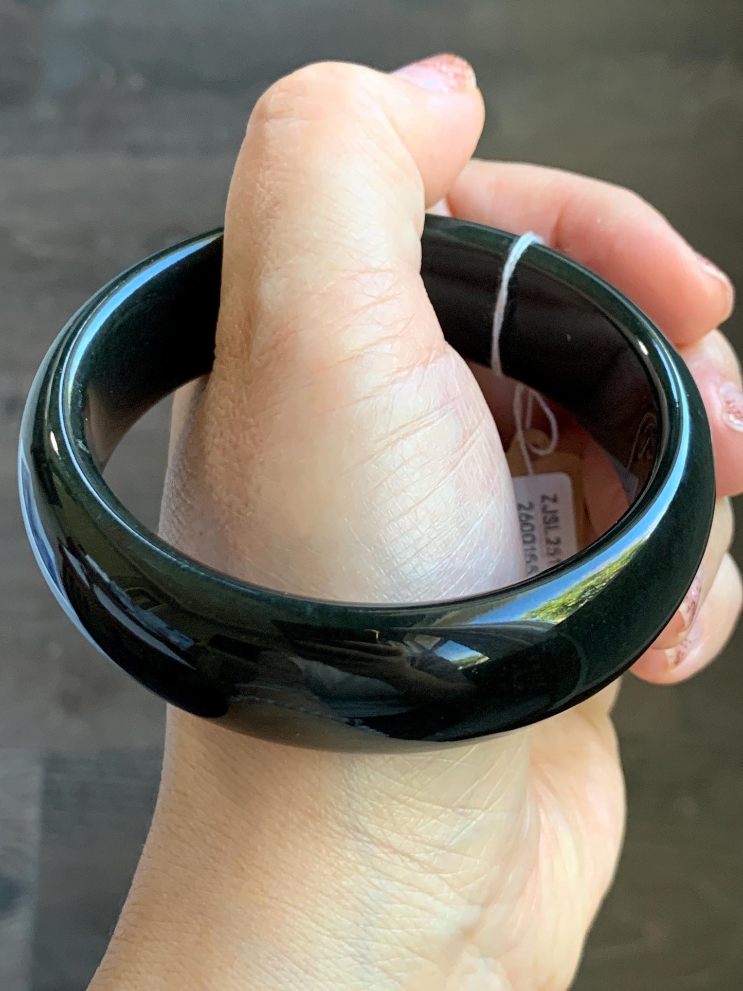 Certified Natural Nephrite Jade Opaque Black Wide Bangle Bracelet 60.5mm 7.5” 101g 天然和田玉墨玉轮胎宽手镯 155