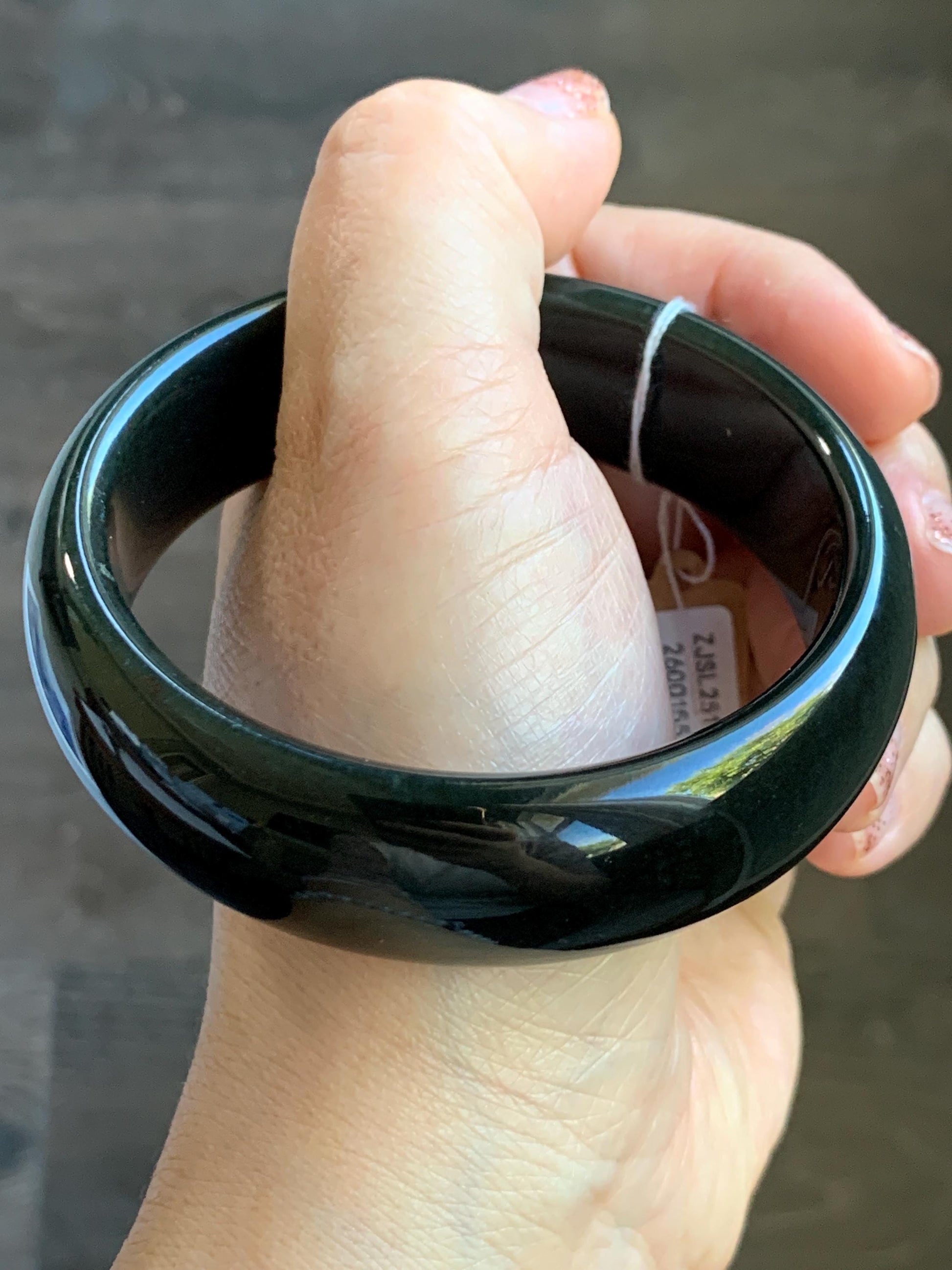 Certified Natural Nephrite Jade Opaque Black Wide Bangle Bracelet 60.5mm 7.5” 101g 天然和田玉墨玉轮胎宽手镯 155