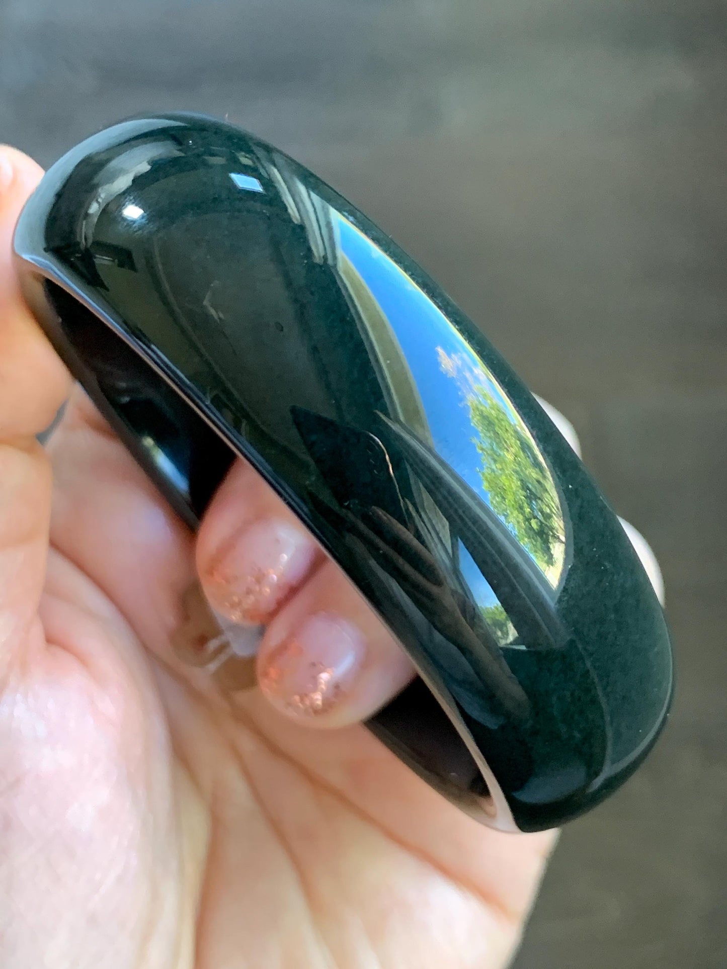 Certified Natural Nephrite Jade Opaque Black Wide Bangle Bracelet 60.5mm 7.5” 101g 天然和田玉墨玉轮胎宽手镯 155