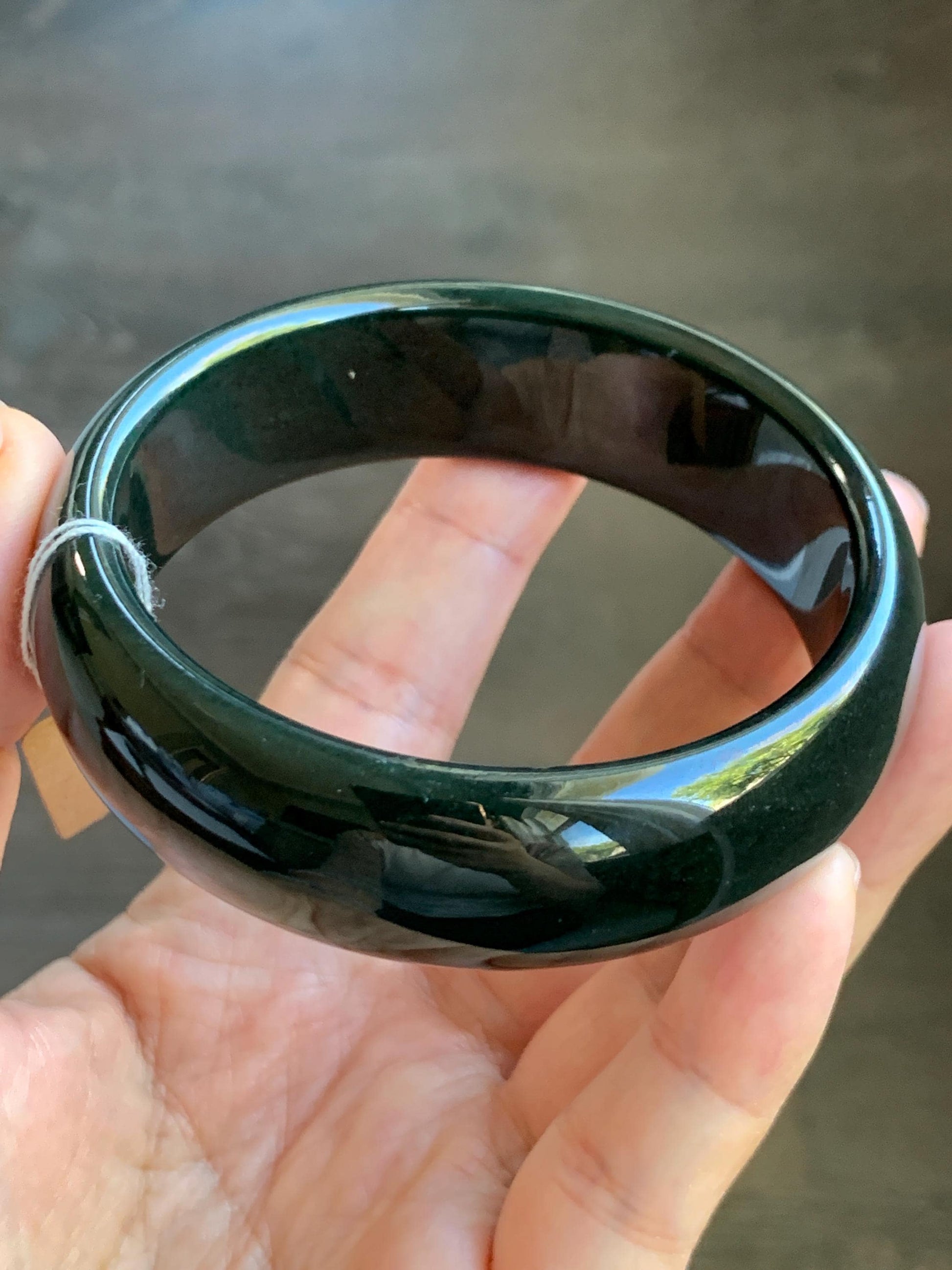 Certified Natural Nephrite Jade Opaque Black Wide Bangle Bracelet 60.5mm 7.5” 101g 天然和田玉墨玉轮胎宽手镯 155