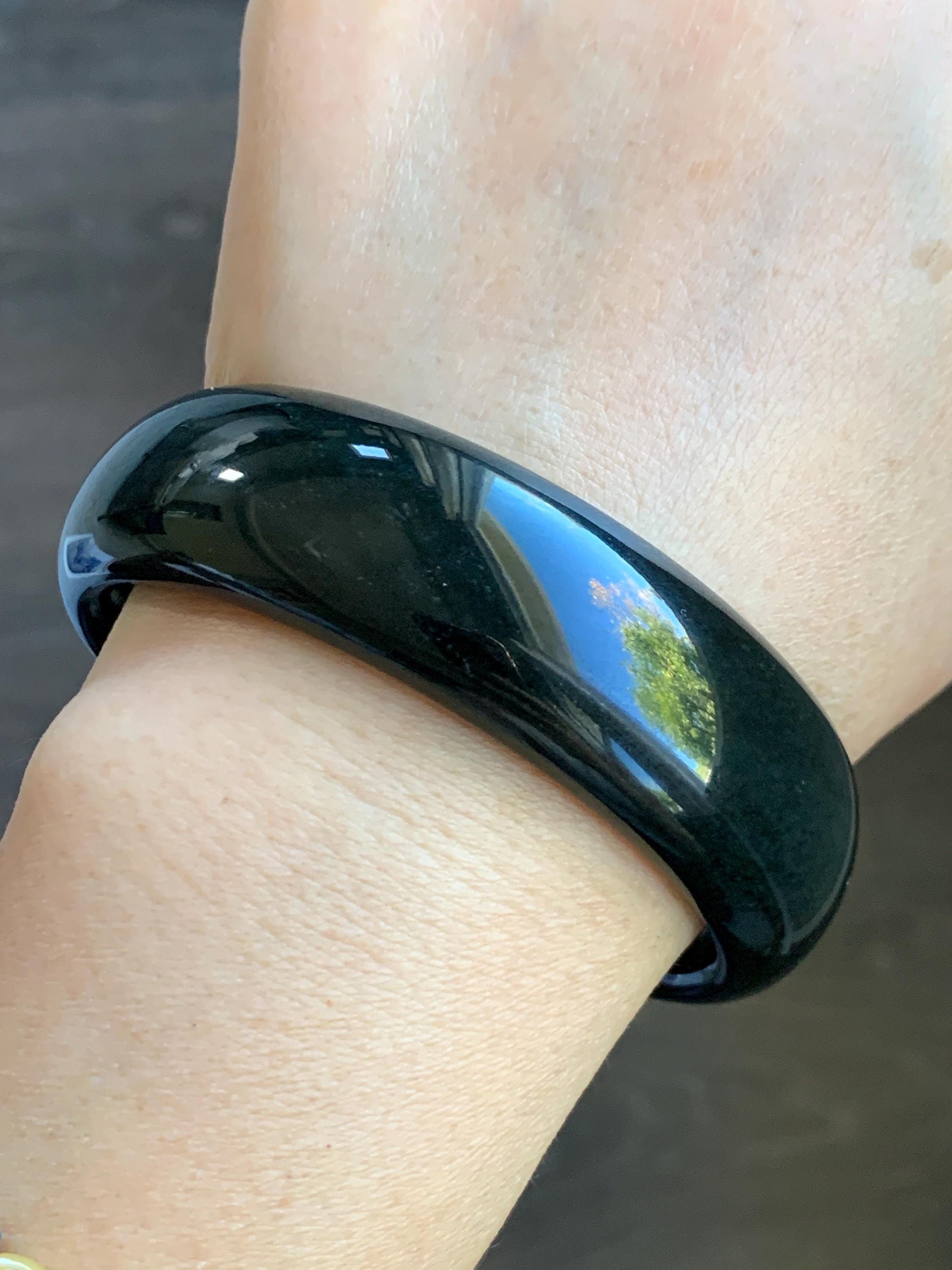 Certified Natural Nephrite Jade Opaque Black Wide Bangle Bracelet 60.5mm 7.5” 101g 天然和田玉墨玉轮胎宽手镯 155