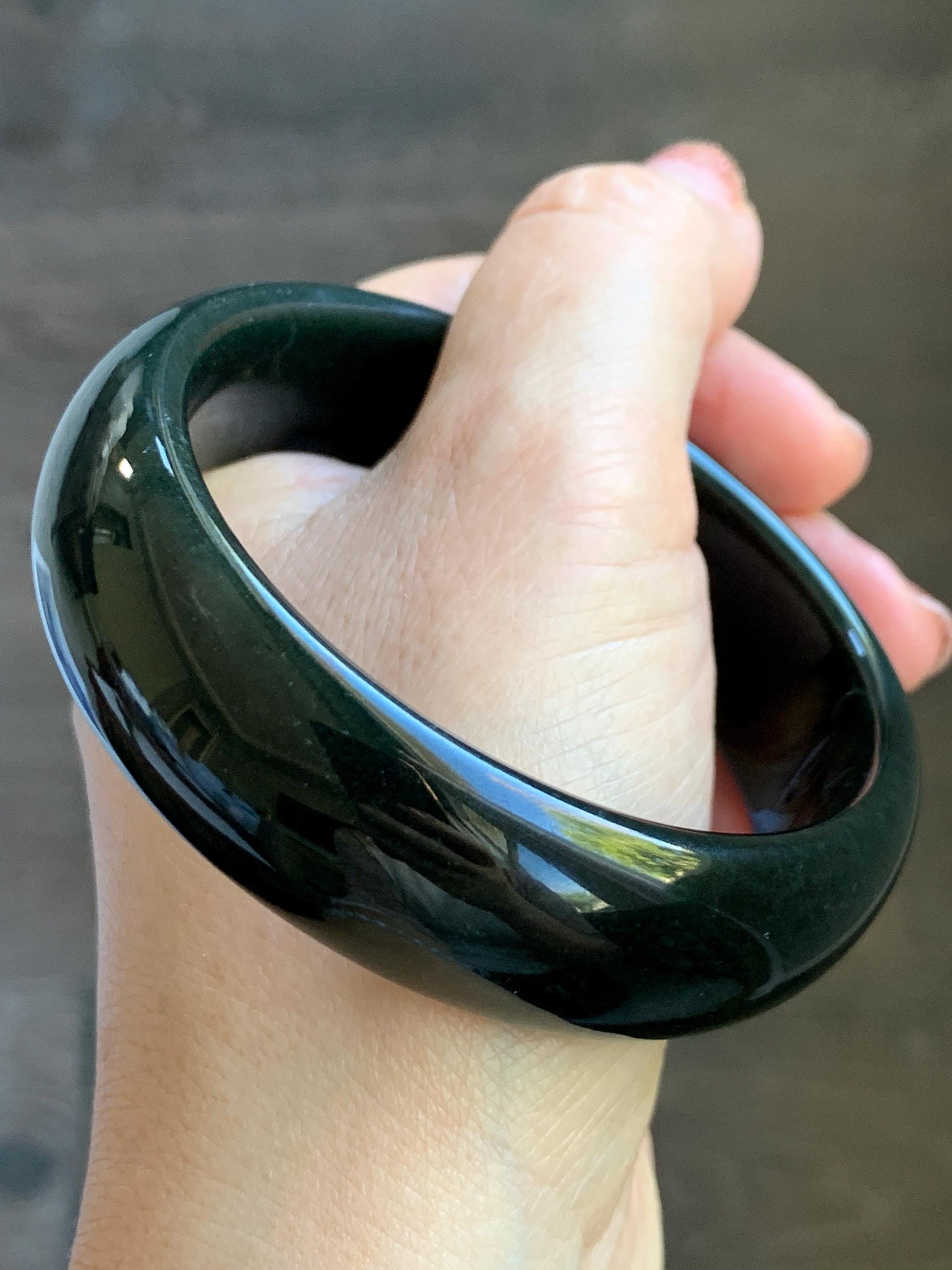 Certified Natural Nephrite Jade Opaque Black Wide Bangle Bracelet 60.5mm 7.5” 101g 天然和田玉墨玉轮胎宽手镯 155