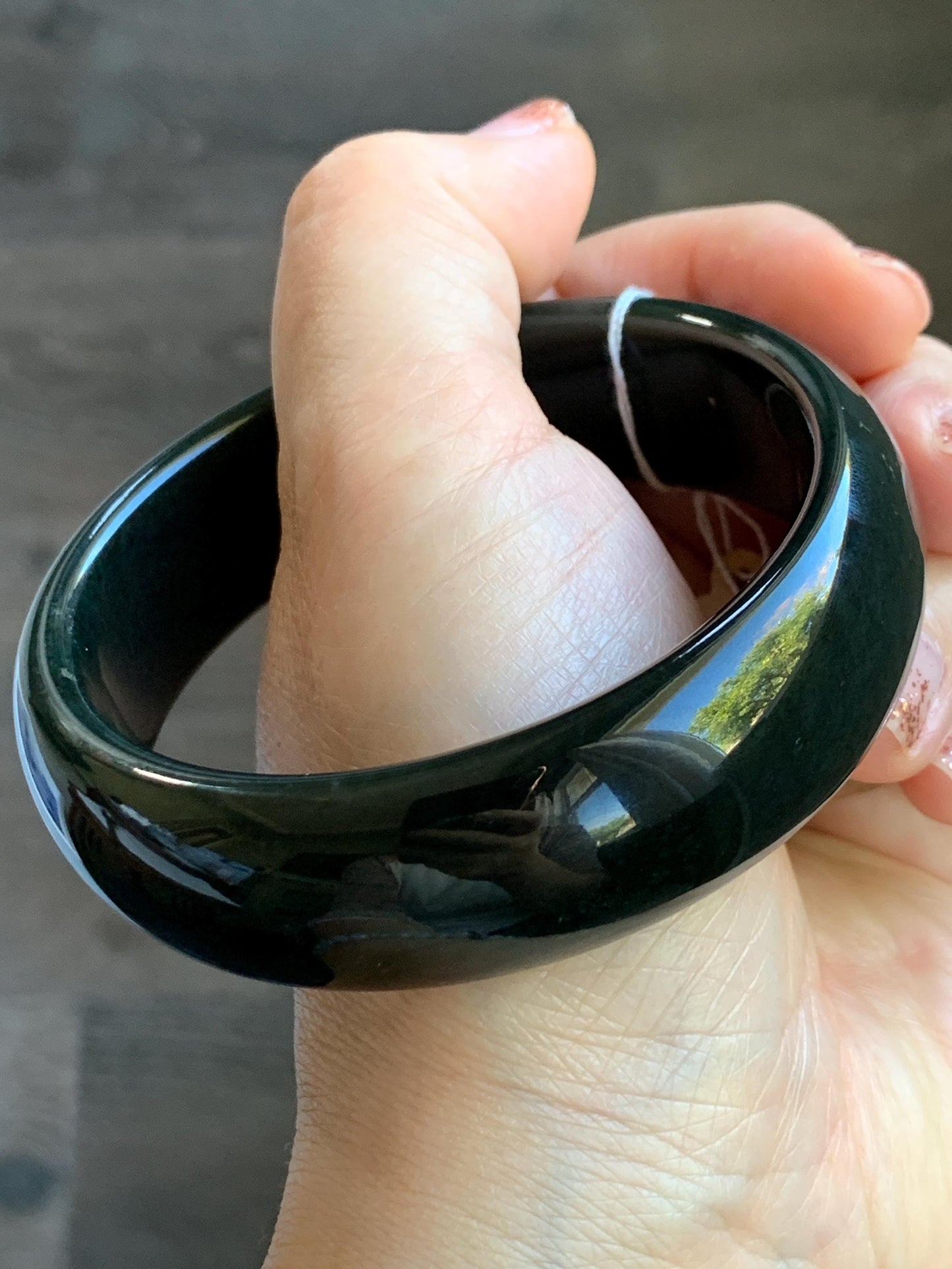 Certified Natural Nephrite Jade Opaque Black Wide Bangle Bracelet 60.5mm 7.5” 101g 天然和田玉墨玉轮胎宽手镯 155