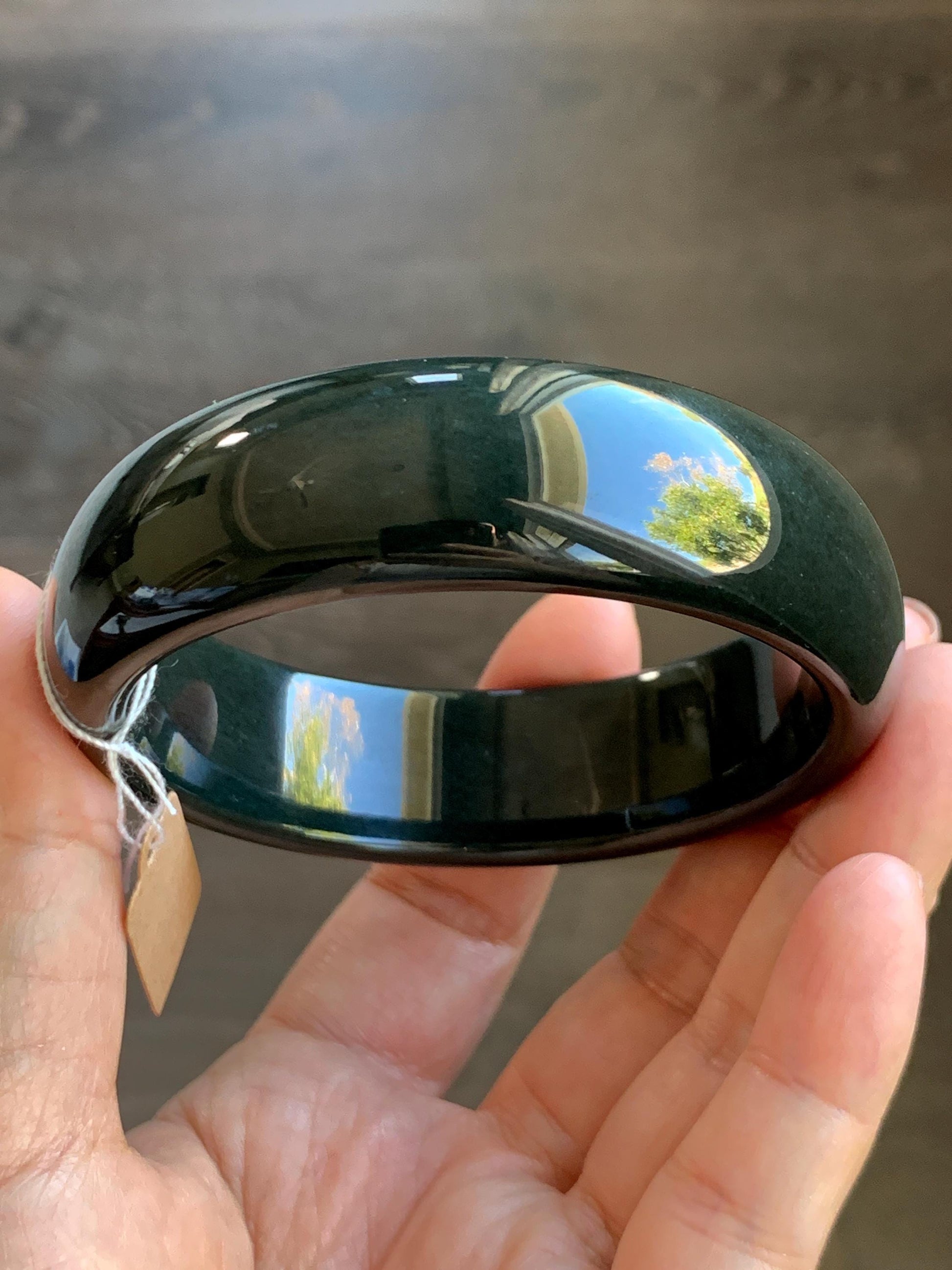 Certified Natural Nephrite Jade Opaque Black Wide Bangle Bracelet 60.5mm 7.5” 101g 天然和田玉墨玉轮胎宽手镯 155