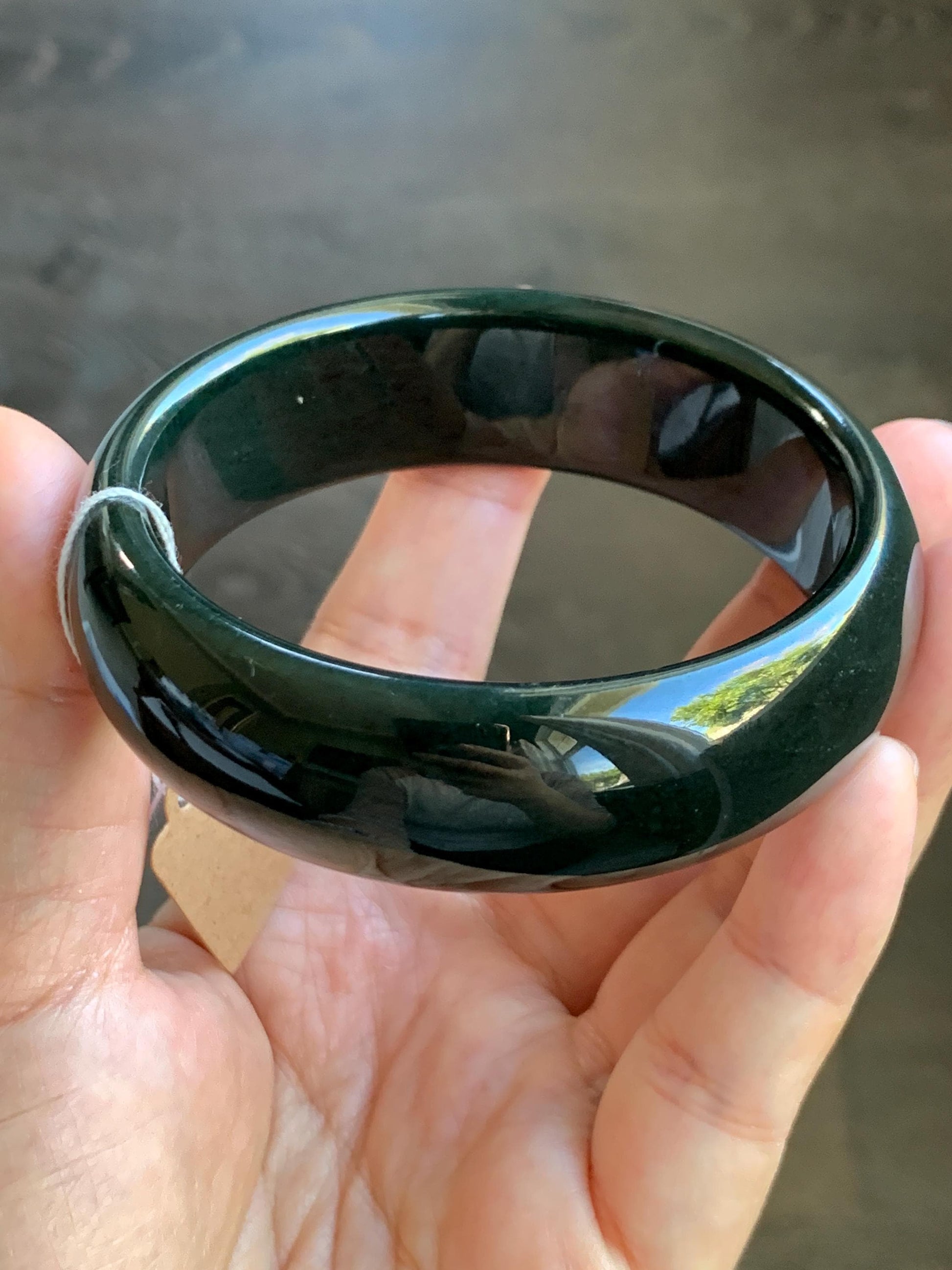 Certified Natural Nephrite Jade Opaque Black Wide Bangle Bracelet 60.5mm 7.5” 101g 天然和田玉墨玉轮胎宽手镯 155
