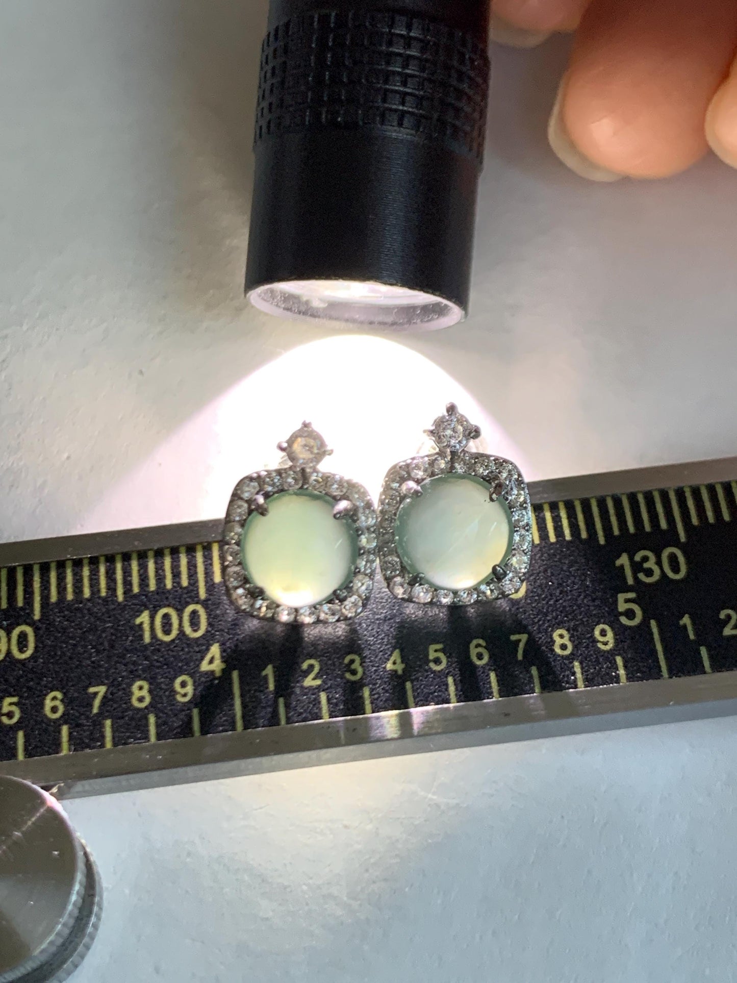 Natural Grade A Guatemalan Icy Highly Translucent Teal Blue Jade Jadeite Stud Earrings Sterling Silver 天然冰危蓝翡翠银镶耳钉 DLD78
