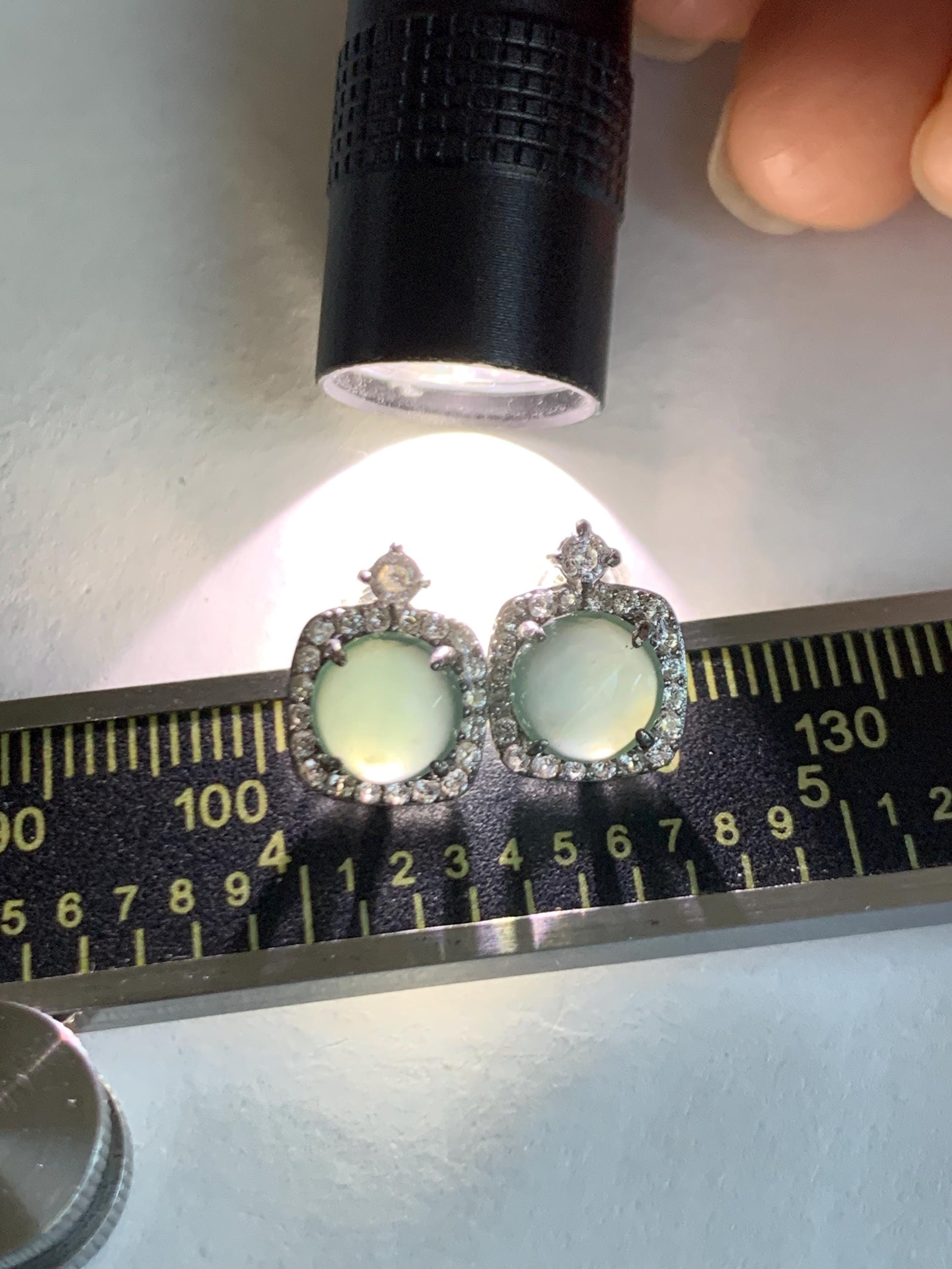 Natural Grade A Guatemalan Icy Highly Translucent Teal Blue Jade Jadeite Stud Earrings Sterling Silver 天然冰危蓝翡翠银镶耳钉 DLD78