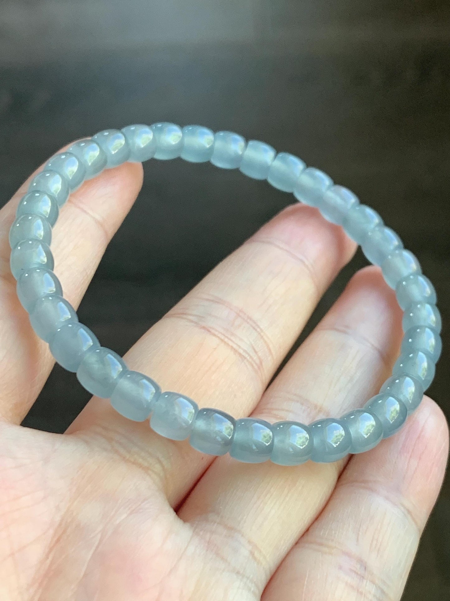 Natural Grade A Guatemalan Icy Highly Translucent Gelatinous Pastel Blue Jade Jadeite Barrel Beads Beaded Bracelet 7” 天然冰胶危浅蓝翡翠桶珠手串LXZ248