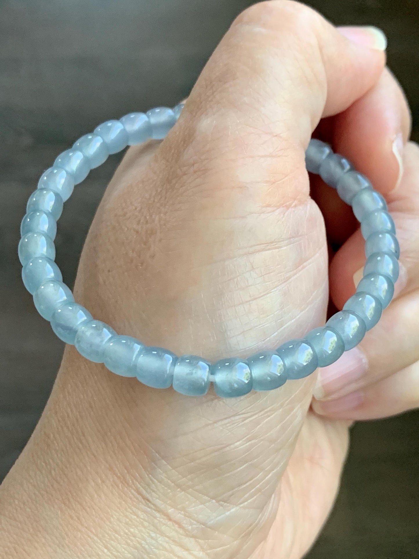 Natural Grade A Guatemalan Icy Highly Translucent Gelatinous Pastel Blue Jade Jadeite Barrel Beads Beaded Bracelet 7” 天然冰胶危浅蓝翡翠桶珠手串LXZ248
