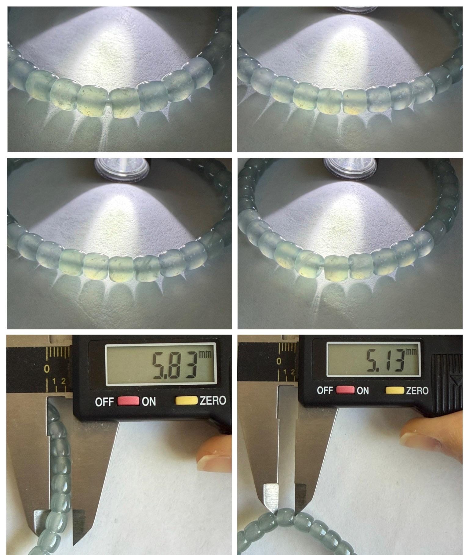 Natural Grade A Guatemalan Icy Highly Translucent Gelatinous Pastel Blue Jade Jadeite Barrel Beads Beaded Bracelet 7” 天然冰胶危浅蓝翡翠桶珠手串LXZ248