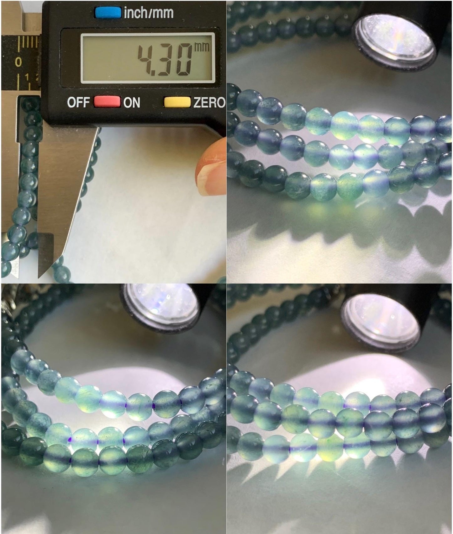 Grade A Natural Guatemalan Icy Highly Translucent Light Aegean Blue Jade Jadeite Petite Beaded Necklace 4.3mm 20.75” 天然冰危牛仔蓝翡翠圆珠项链XDN576N