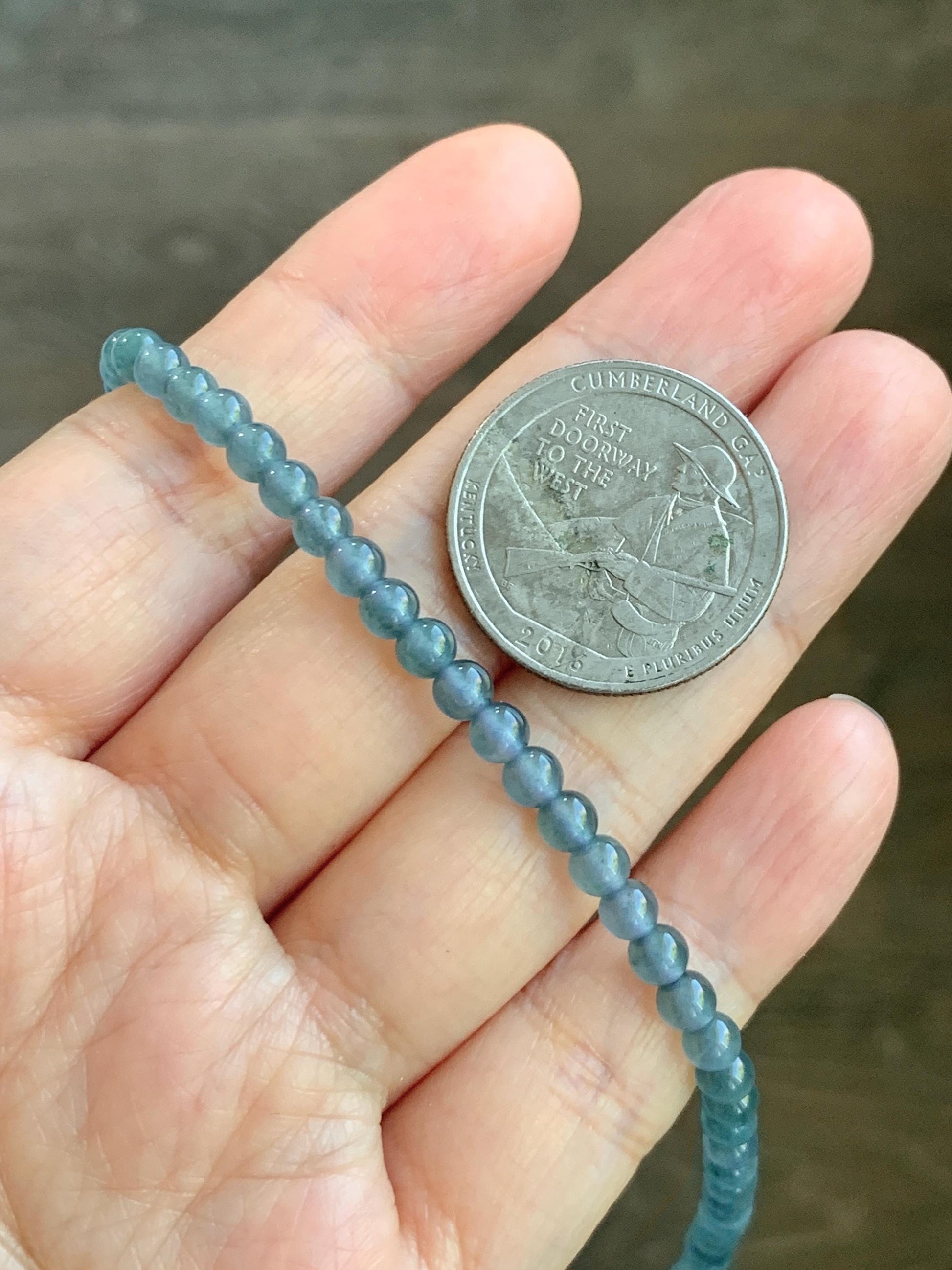 Grade A Natural Guatemalan Icy Highly Translucent Light Aegean Blue Jade Jadeite Petite Beaded Necklace 4.3mm 20.75” 天然冰危牛仔蓝翡翠圆珠项链XDN576N