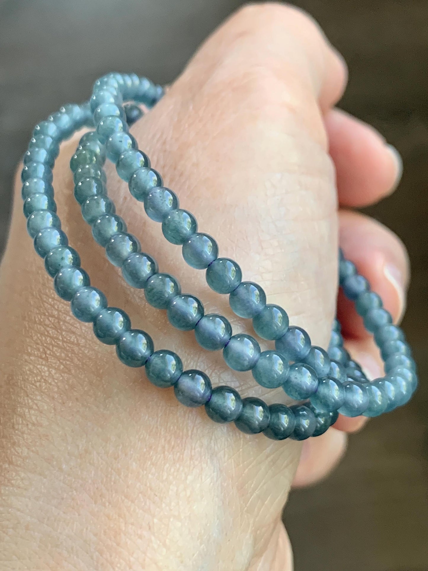 Grade A Natural Guatemalan Icy Highly Translucent Light Aegean Blue Jade Jadeite Petite Beaded Necklace 4.3mm 20.75” 天然冰危牛仔蓝翡翠圆珠项链XDN576N