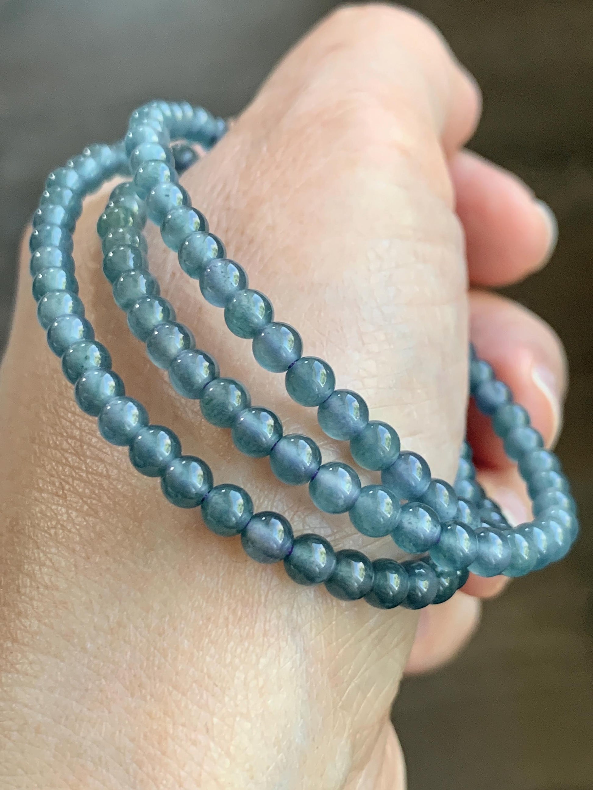 Grade A Natural Guatemalan Icy Highly Translucent Light Aegean Blue Jade Jadeite Petite Beaded Necklace 4.3mm 20.75” 天然冰危牛仔蓝翡翠圆珠项链XDN576N