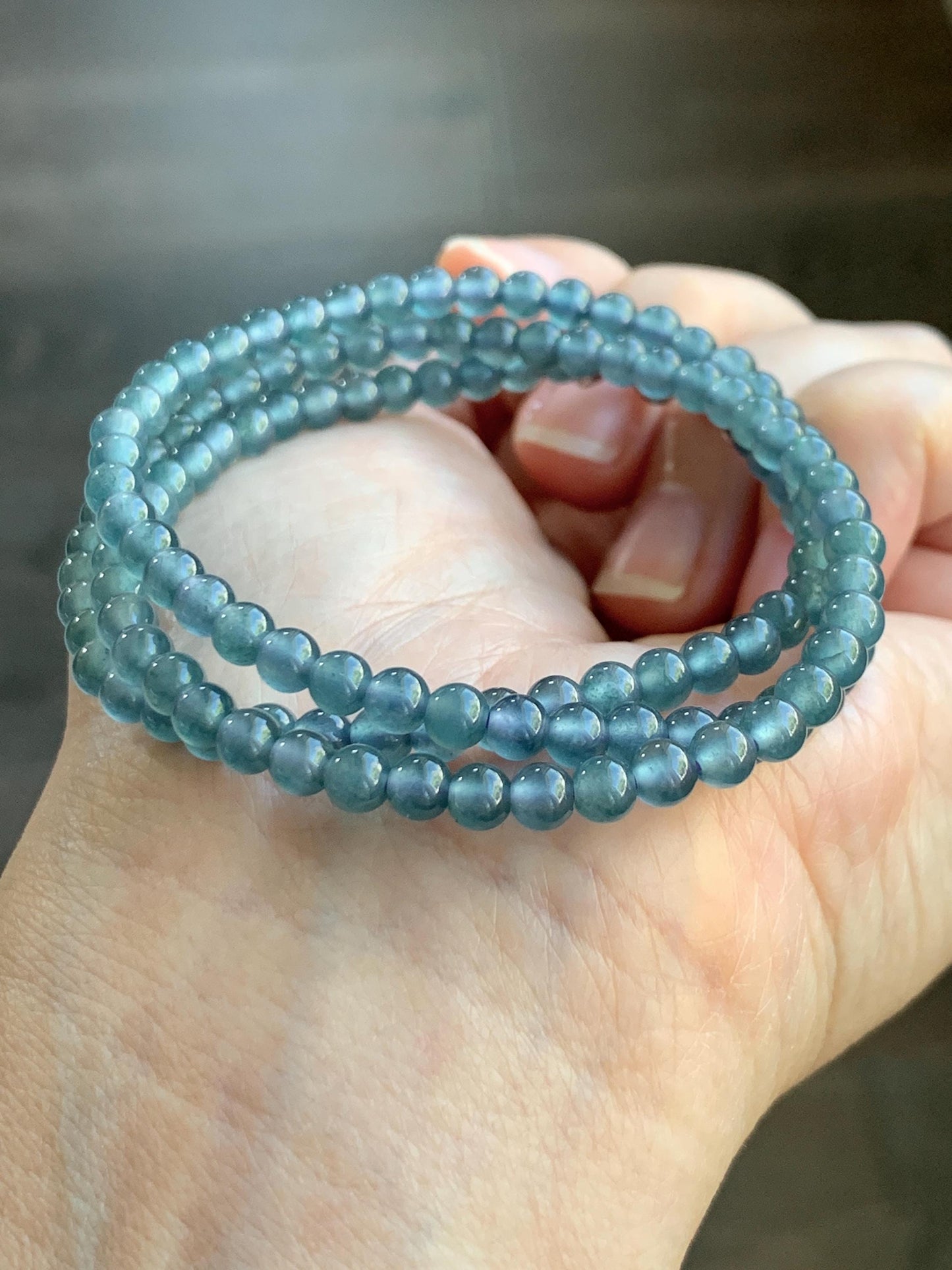 Grade A Natural Guatemalan Icy Highly Translucent Light Aegean Blue Jade Jadeite Petite Beaded Necklace 4.3mm 20.75” 天然冰危牛仔蓝翡翠圆珠项链XDN576N