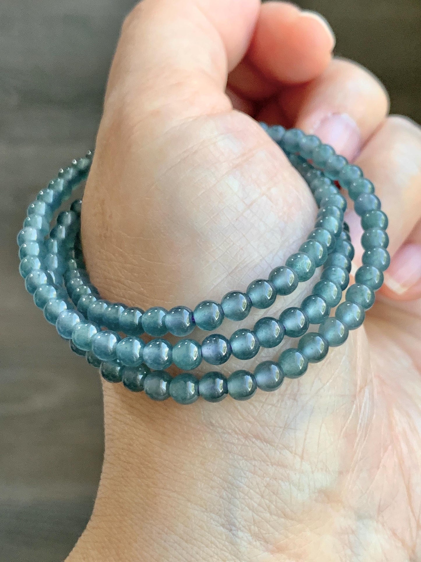 Grade A Natural Guatemalan Icy Highly Translucent Light Aegean Blue Jade Jadeite Petite Beaded Necklace 4.3mm 20.75” 天然冰危牛仔蓝翡翠圆珠项链XDN576N
