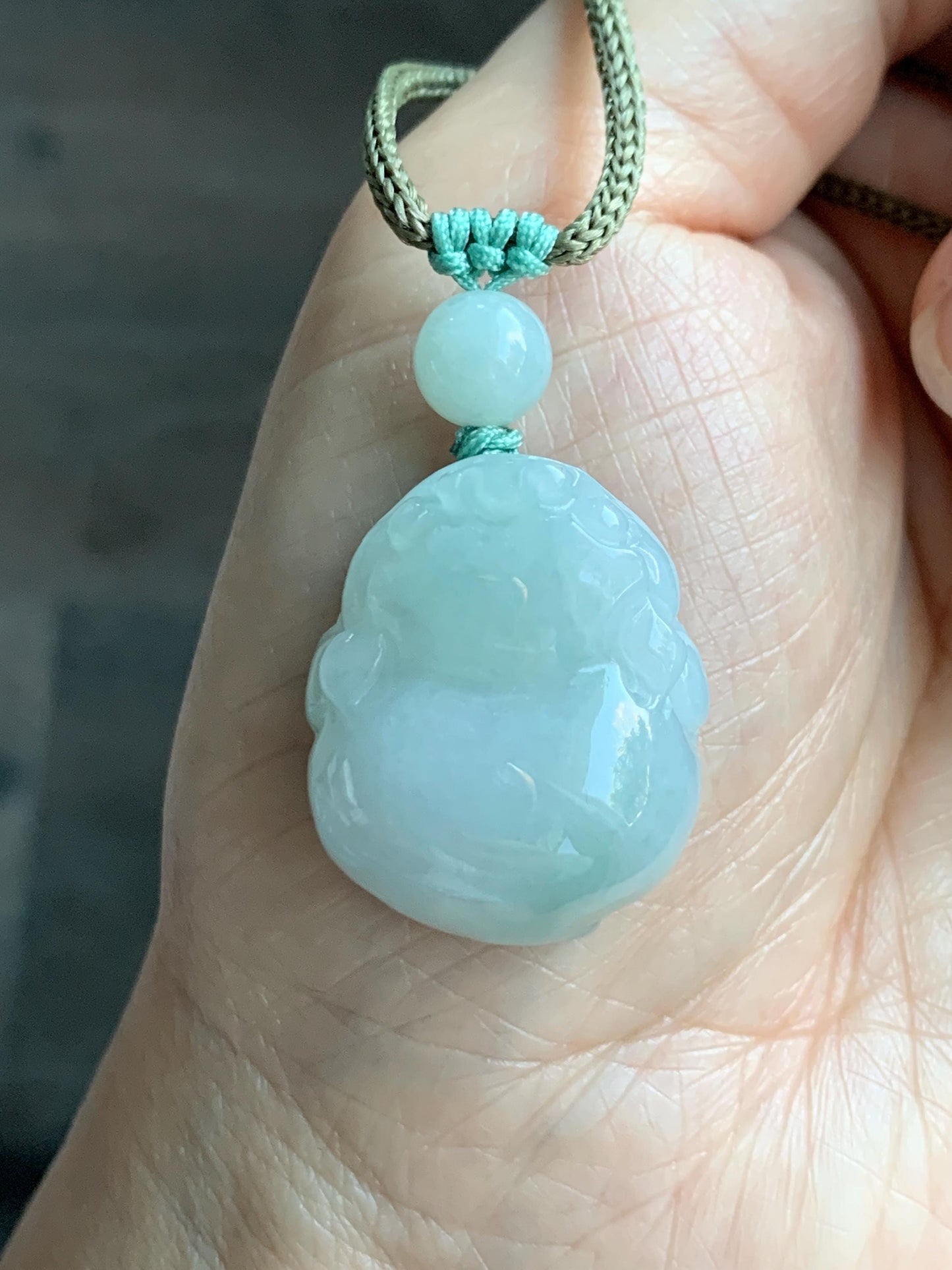 Natural Grade A Icy Translucent Paste Green Jade Jadeite Carved Three-legged Toad Pendant Rope Necklace 25.5” 17g 天然糯冰淡绿底翡翠肥三脚金蟾吊坠项链 SJC106