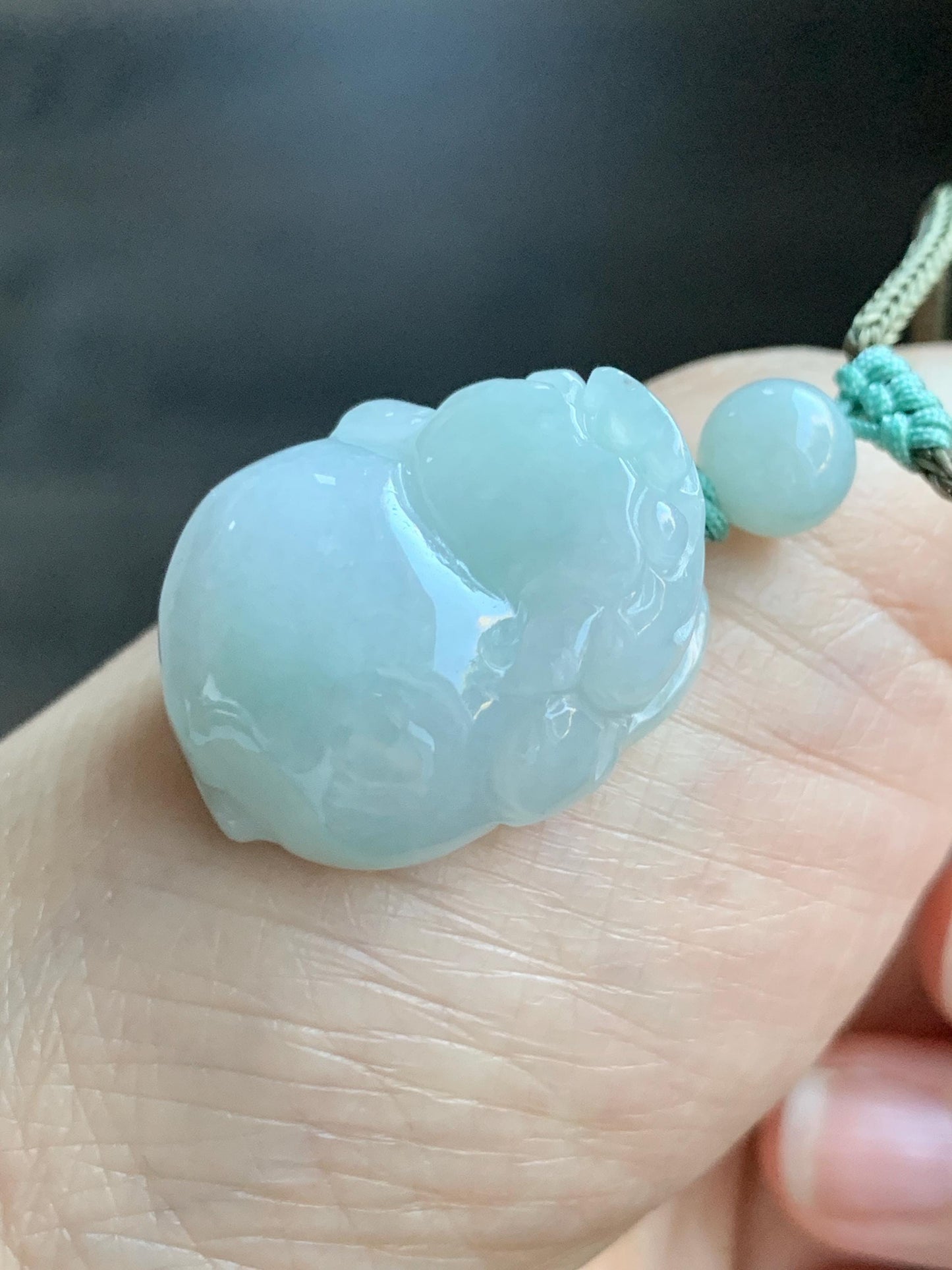 Natural Grade A Icy Translucent Paste Green Jade Jadeite Carved Three-legged Toad Pendant Rope Necklace 25.5” 17g 天然糯冰淡绿底翡翠肥三脚金蟾吊坠项链 SJC106