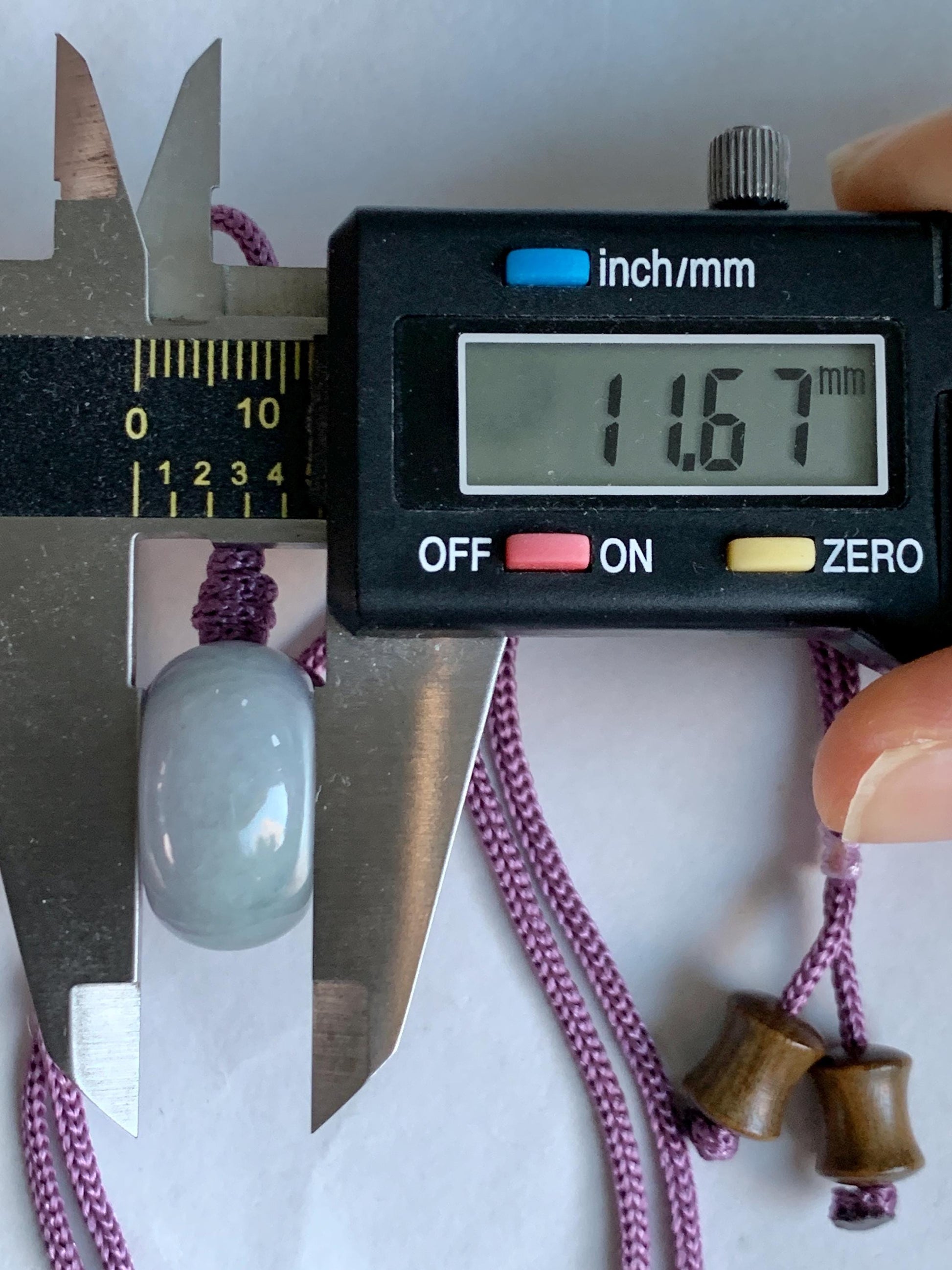 Natural Grade A Icy Translucent Dusty Bluish Purple Jade Jadeite Ping An Kou Thick Donut Pendant Rope Necklace 24.5” 天然糯冰蓝紫翡翠肥平安扣吊坠 MZK203B