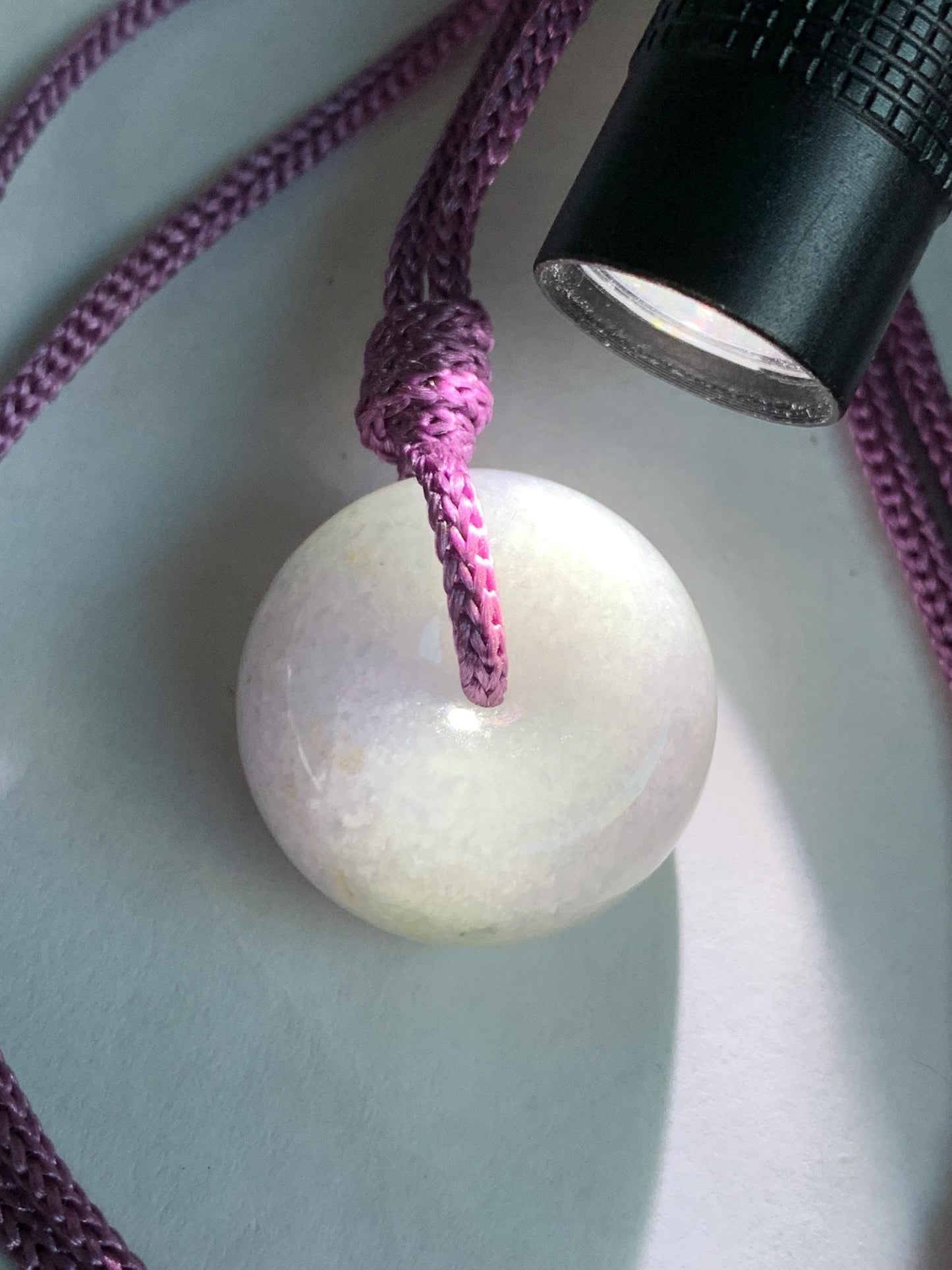 Natural Grade A Icy Translucent Dusty Bluish Purple Jade Jadeite Ping An Kou Thick Donut Pendant Rope Necklace 24.5” 天然糯冰蓝紫翡翠肥平安扣吊坠 MZK203B