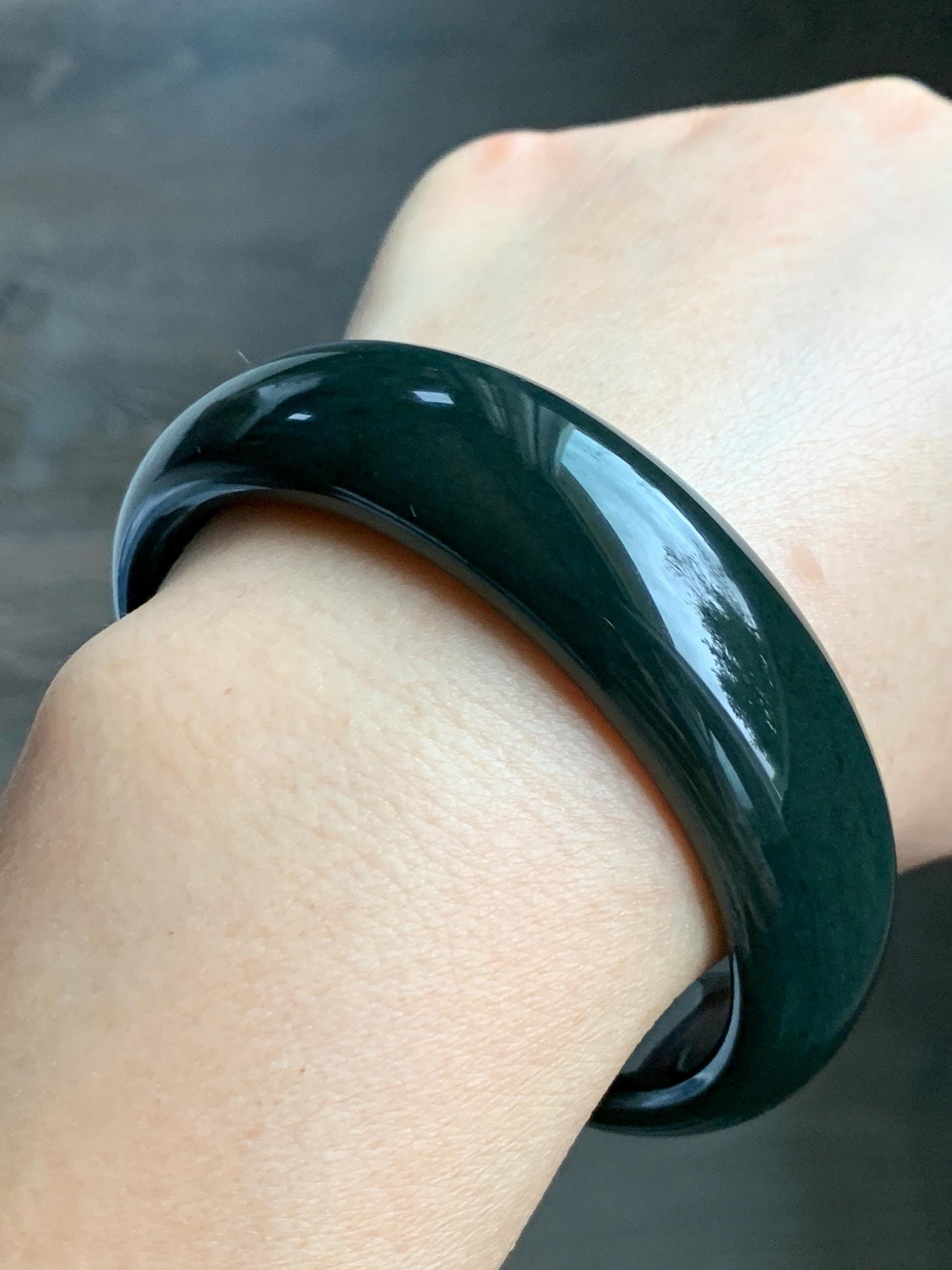 Certified Natural Nephrite Jade Opaque Black Wide Bangle Bracelet 59.88mm 7.4” 97g 天然和田玉墨玉轮胎宽手镯 154