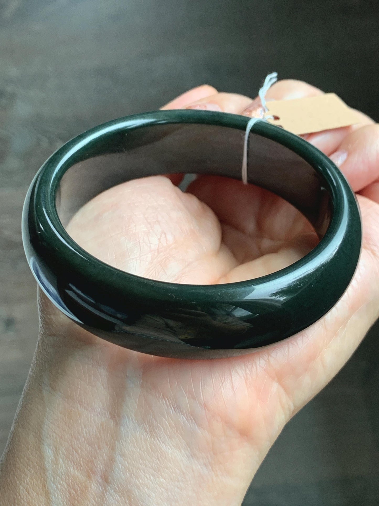 Certified Natural Nephrite Jade Opaque Black Wide Bangle Bracelet 59.88mm 7.4” 97g 天然和田玉墨玉轮胎宽手镯 154