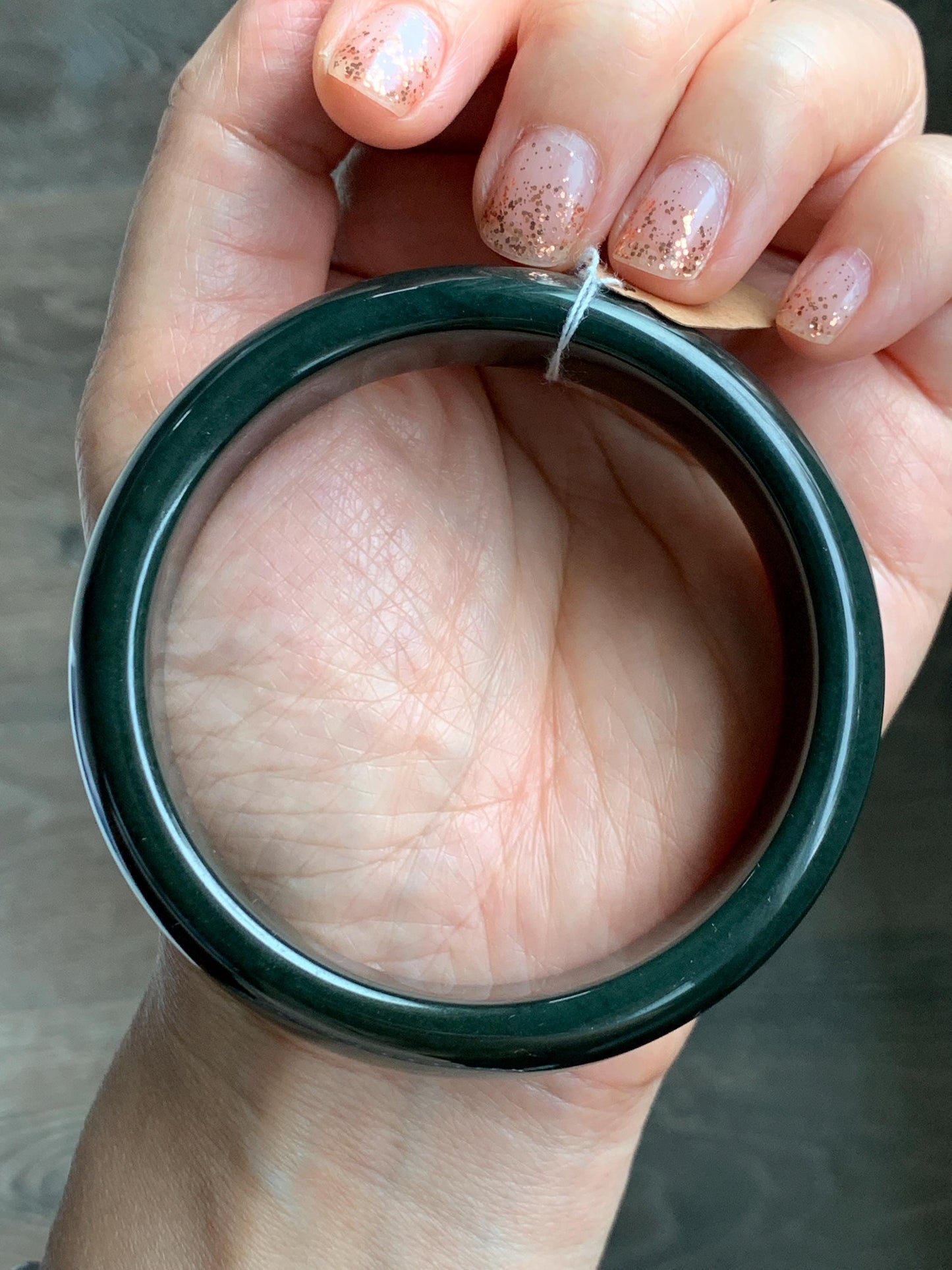 Certified Natural Nephrite Jade Opaque Black Wide Bangle Bracelet 59.88mm 7.4” 97g 天然和田玉墨玉轮胎宽手镯 154