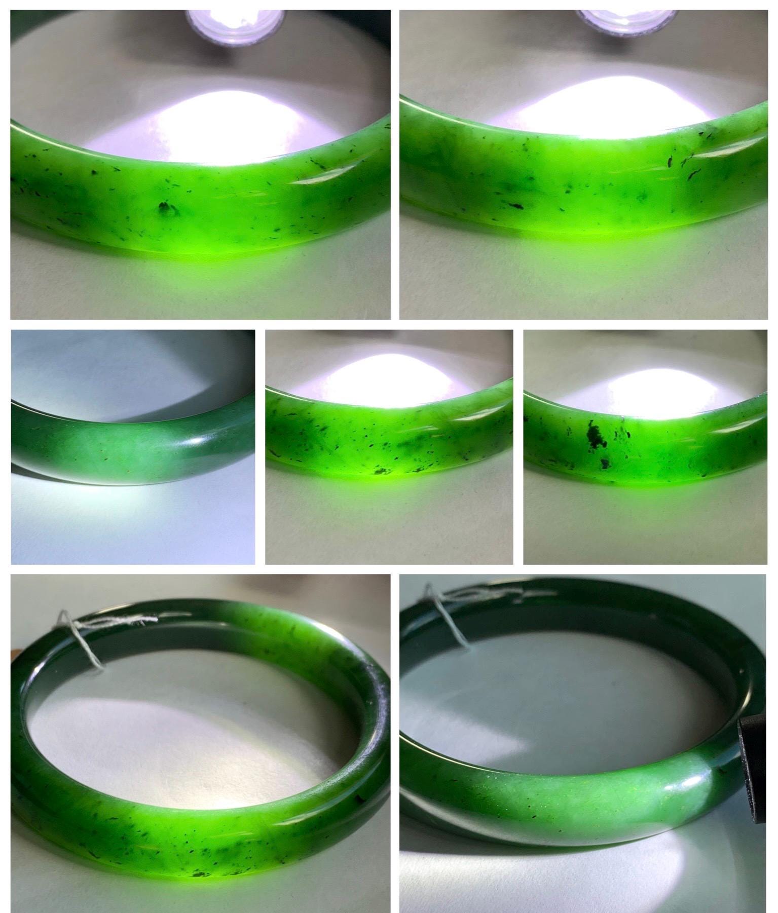 Certified Natural Nephrite Jade Translucent Dark Green Bangle Bracelet 63.5mm 7.85” 58g 天然和田玉菠菜绿轮胎宽手镯 150