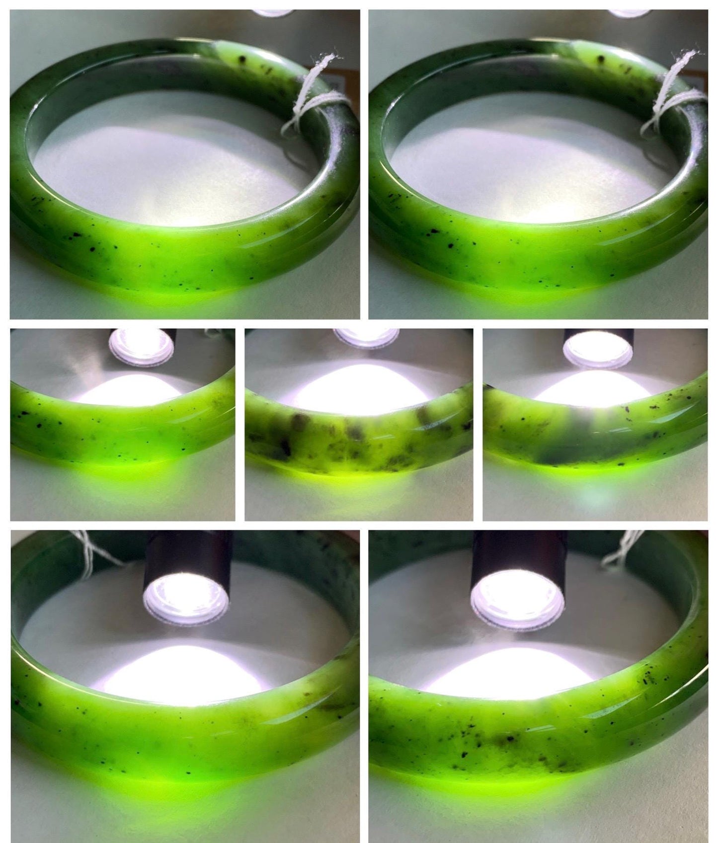 Certified Natural Nephrite Jade Translucent Dark Green Bangle Bracelet 58.6mm 7.25” 78g 天然和田玉菠菜绿轮胎宽手镯 153