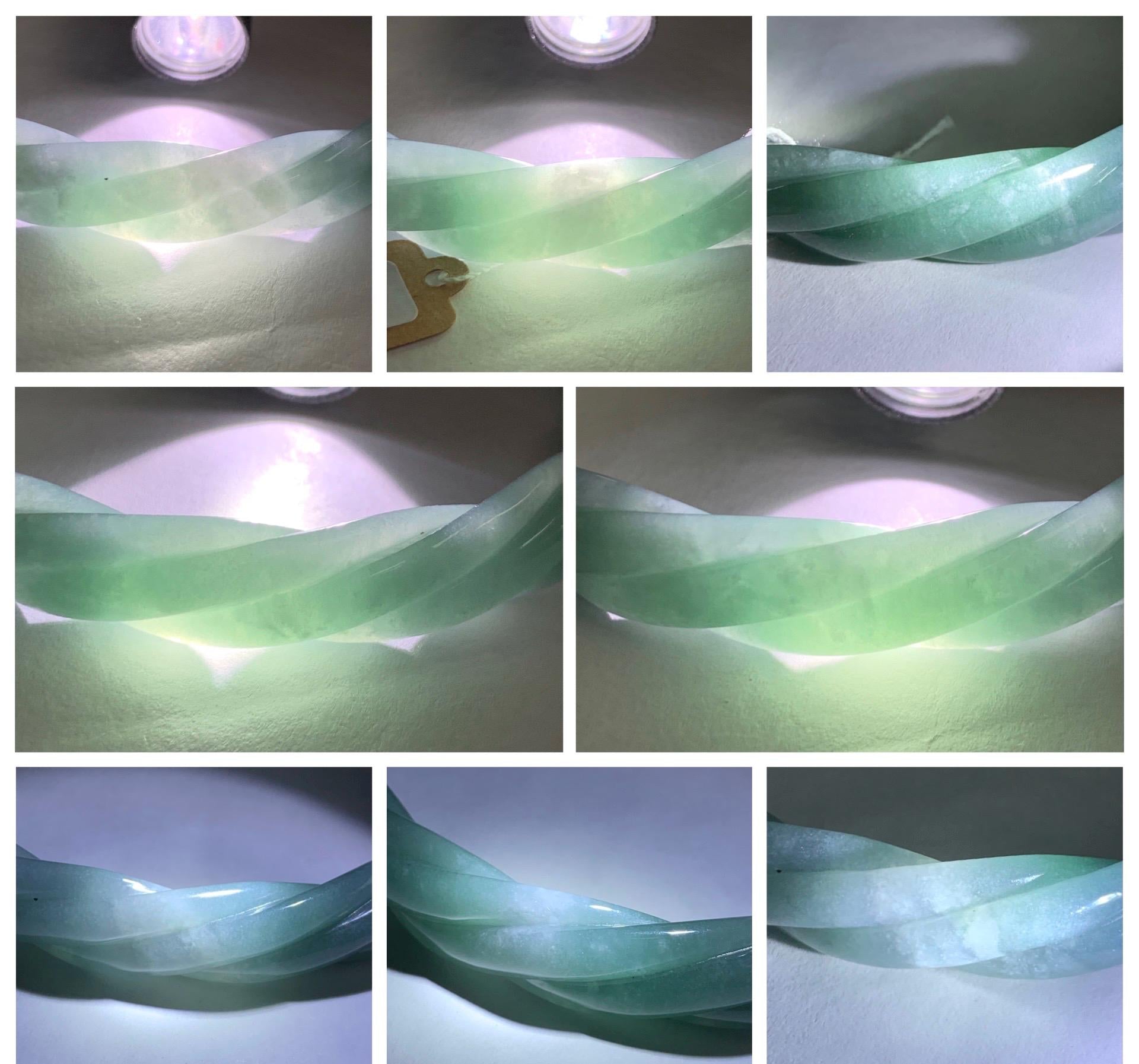 Certified Natural Grade A Guatemalan Icy Translucent Dusty Teal Blue Jade Jadeite Carved Braid Bangle 70.45mm 8.7” 48g 天然冰危暗蓝绿翡翠麻花手镯 463