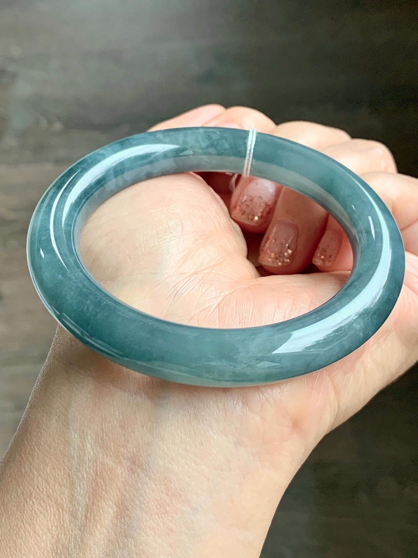 Certified Natural Grade A Guatemalan Icy Translucent Dusty Blueberry Blue Jade Jadeite Wide Bangle Bracelet 55.9mm 6.9” 天然冰危蓝莓紫翡翠粗圆条手镯 470