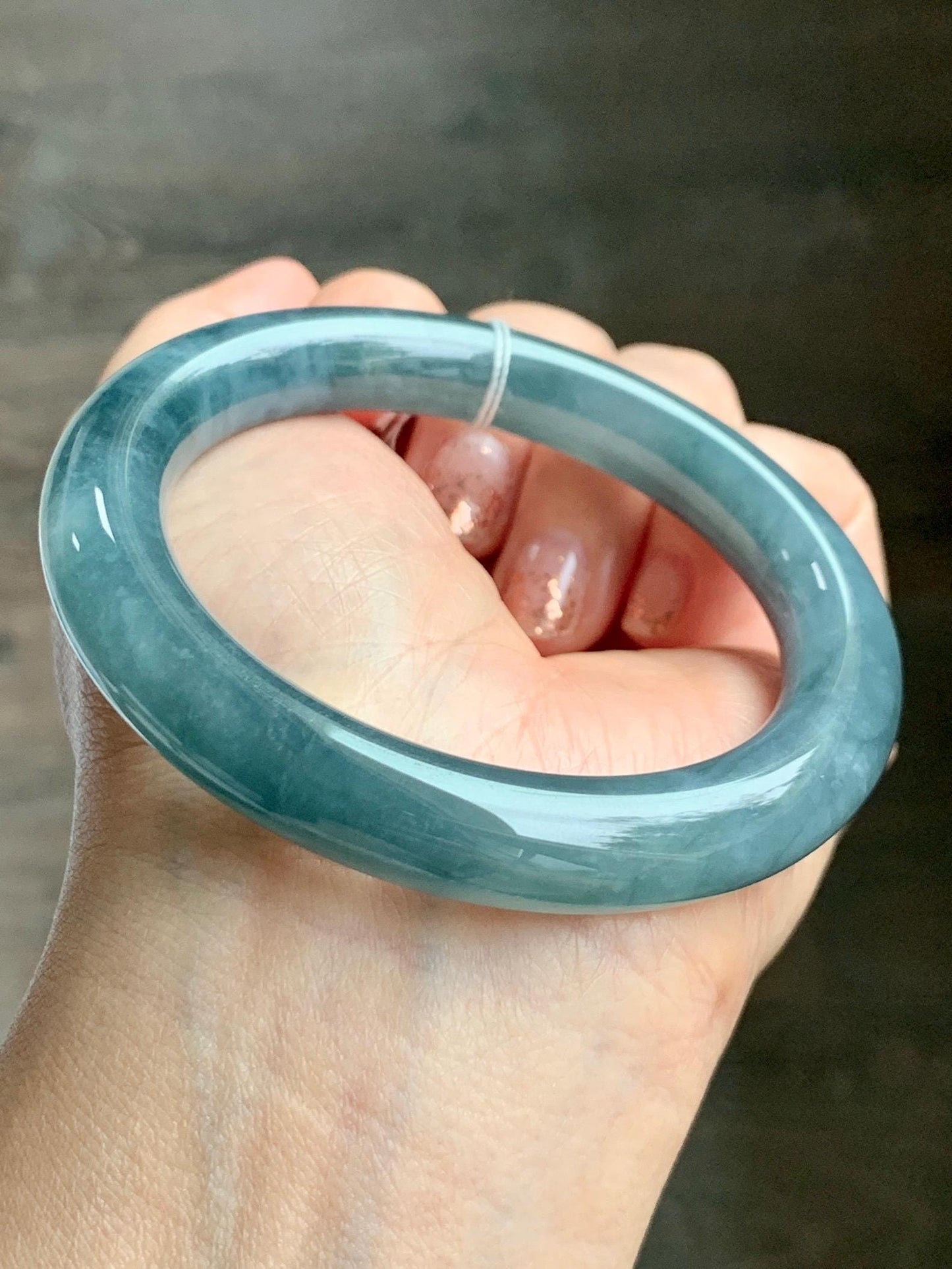 Certified Natural Grade A Guatemalan Icy Translucent Dusty Blueberry Blue Jade Jadeite Wide Bangle Bracelet 55.9mm 6.9” 天然冰危蓝莓紫翡翠粗圆条手镯 470