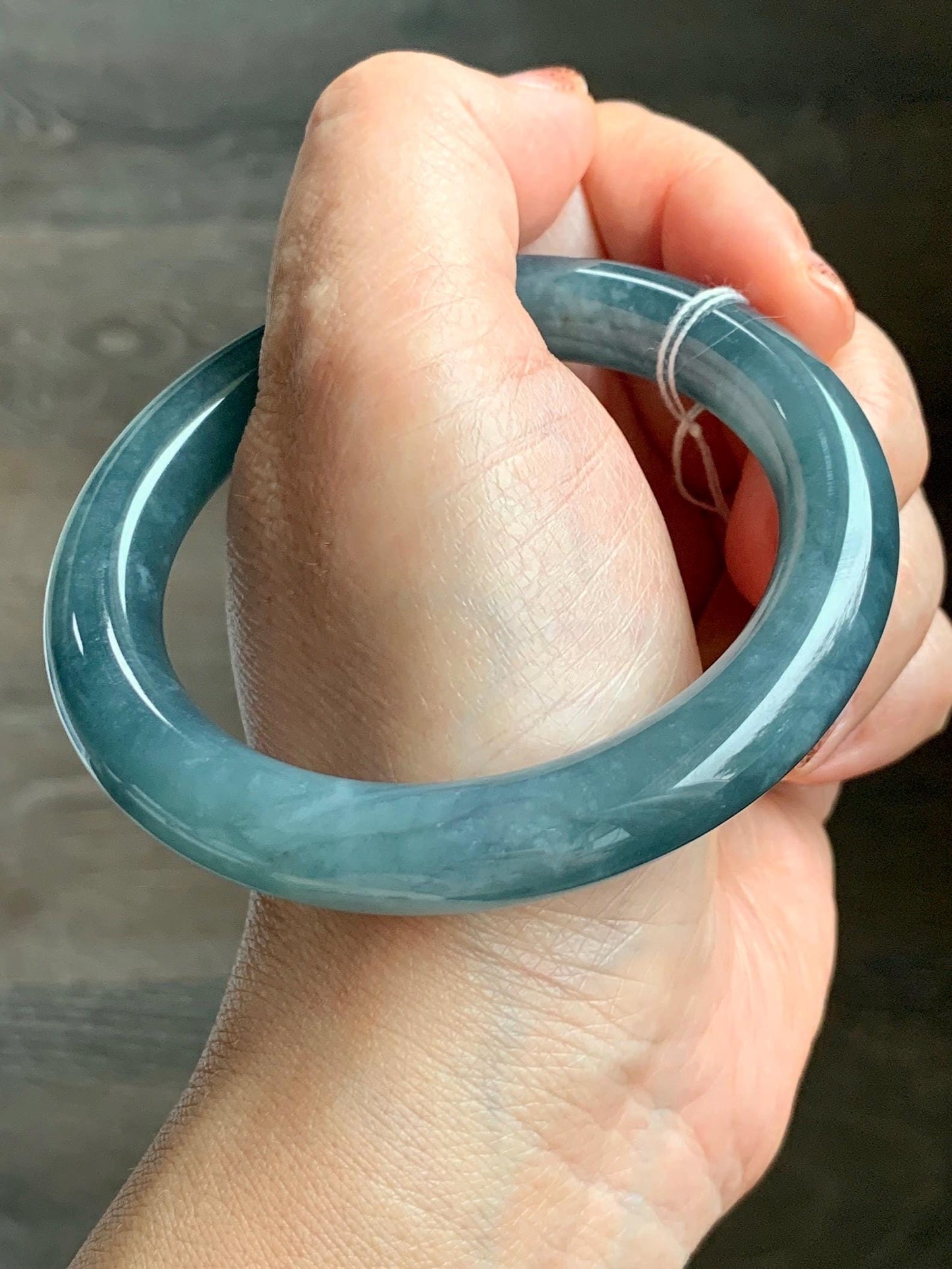 Certified Natural Grade A Guatemalan Icy Translucent Dusty Blueberry Blue Jade Jadeite Wide Bangle Bracelet 55.9mm 6.9” 天然冰危蓝莓紫翡翠粗圆条手镯 470