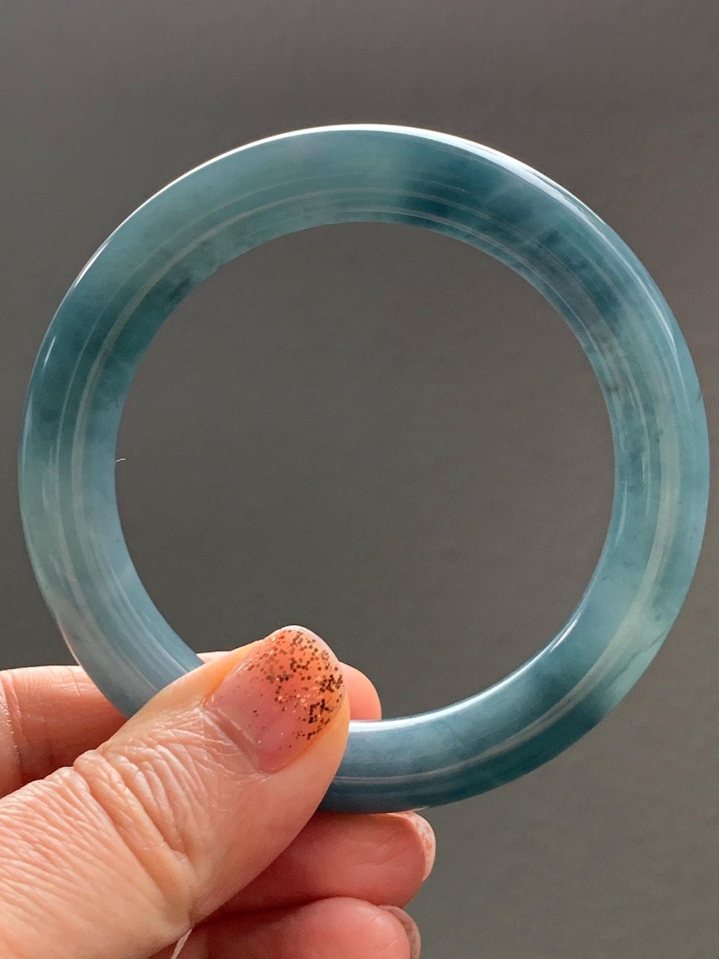 Certified Natural Grade A Guatemalan Icy Translucent Dusty Blueberry Blue Jade Jadeite Wide Bangle Bracelet 55.9mm 6.9” 天然冰危蓝莓紫翡翠粗圆条手镯 470