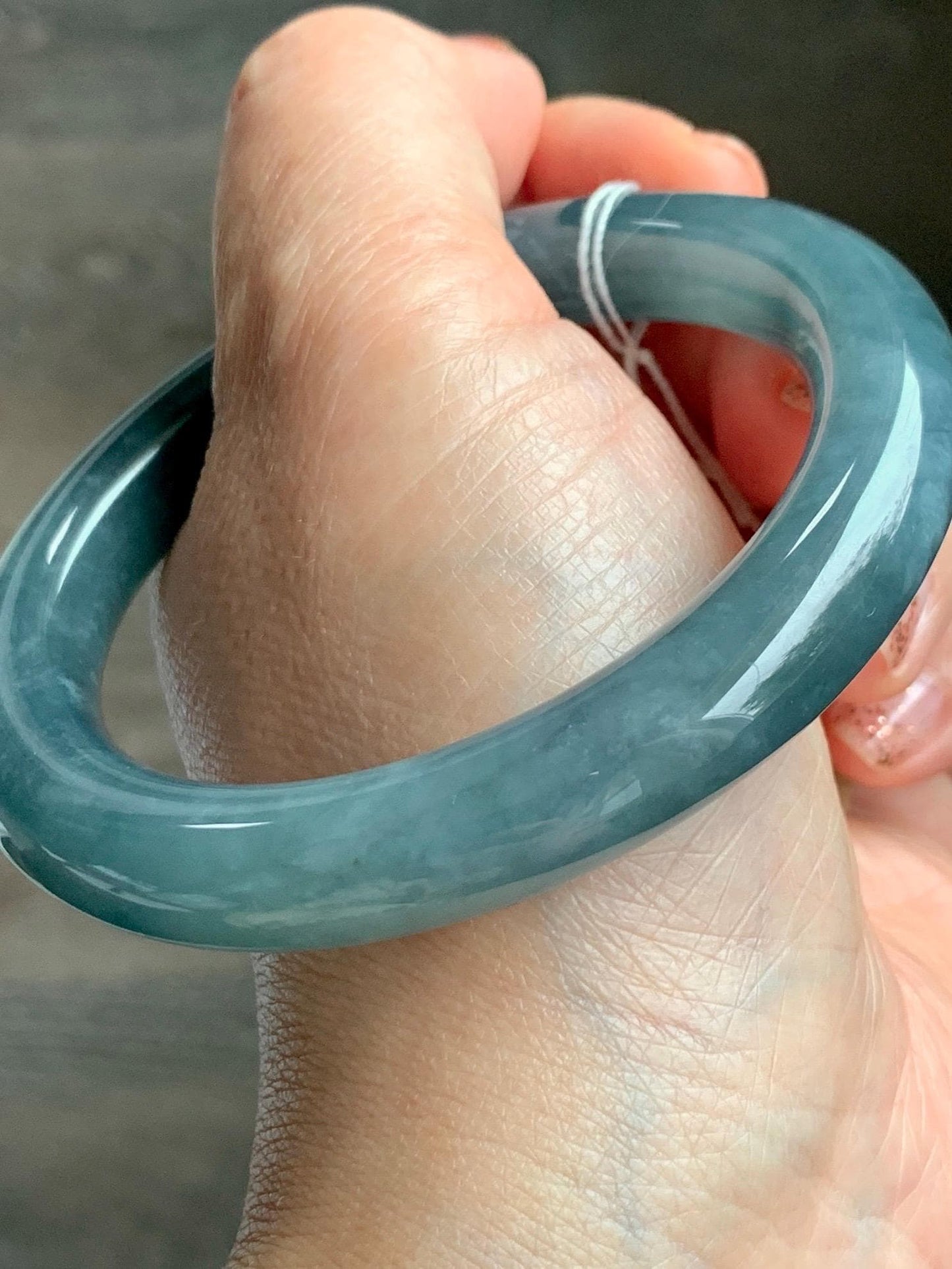 Certified Natural Grade A Guatemalan Icy Translucent Dusty Blueberry Blue Jade Jadeite Wide Bangle Bracelet 55.9mm 6.9” 天然冰危蓝莓紫翡翠粗圆条手镯 470