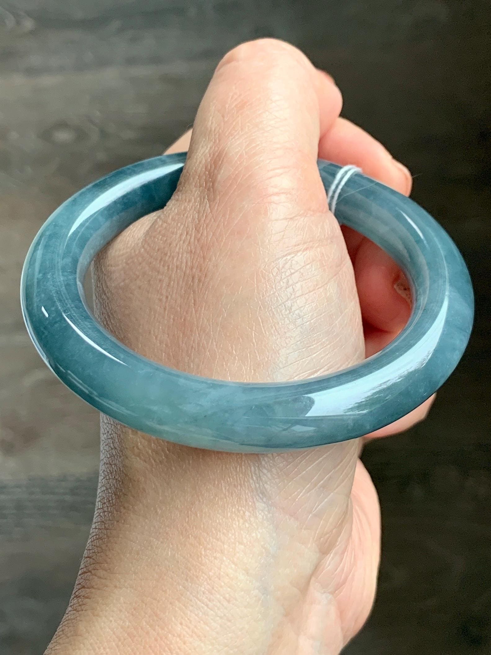 Certified Natural Grade A Guatemalan Icy Translucent Dusty Blueberry Blue Jade Jadeite Wide Bangle Bracelet 55.9mm 6.9” 天然冰危蓝莓紫翡翠粗圆条手镯 470