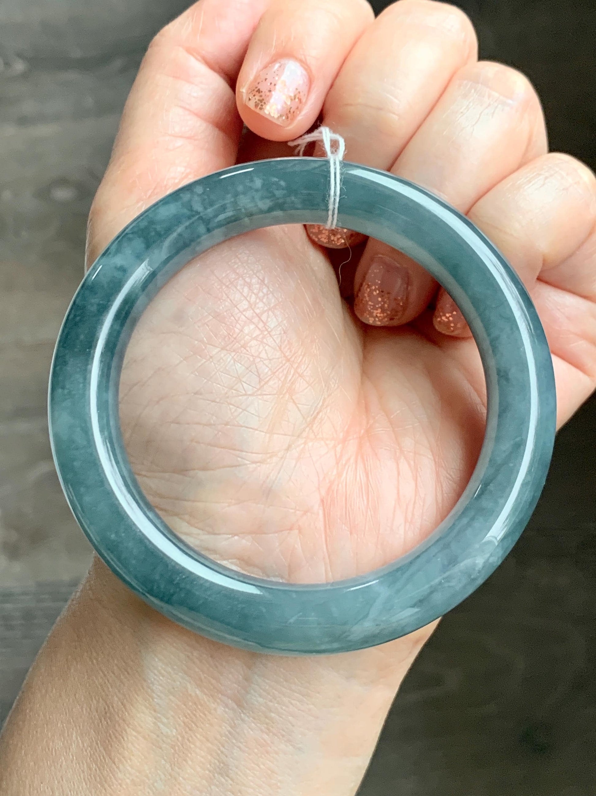 Certified Natural Grade A Guatemalan Icy Translucent Dusty Blueberry Blue Jade Jadeite Wide Bangle Bracelet 55.9mm 6.9” 天然冰危蓝莓紫翡翠粗圆条手镯 470
