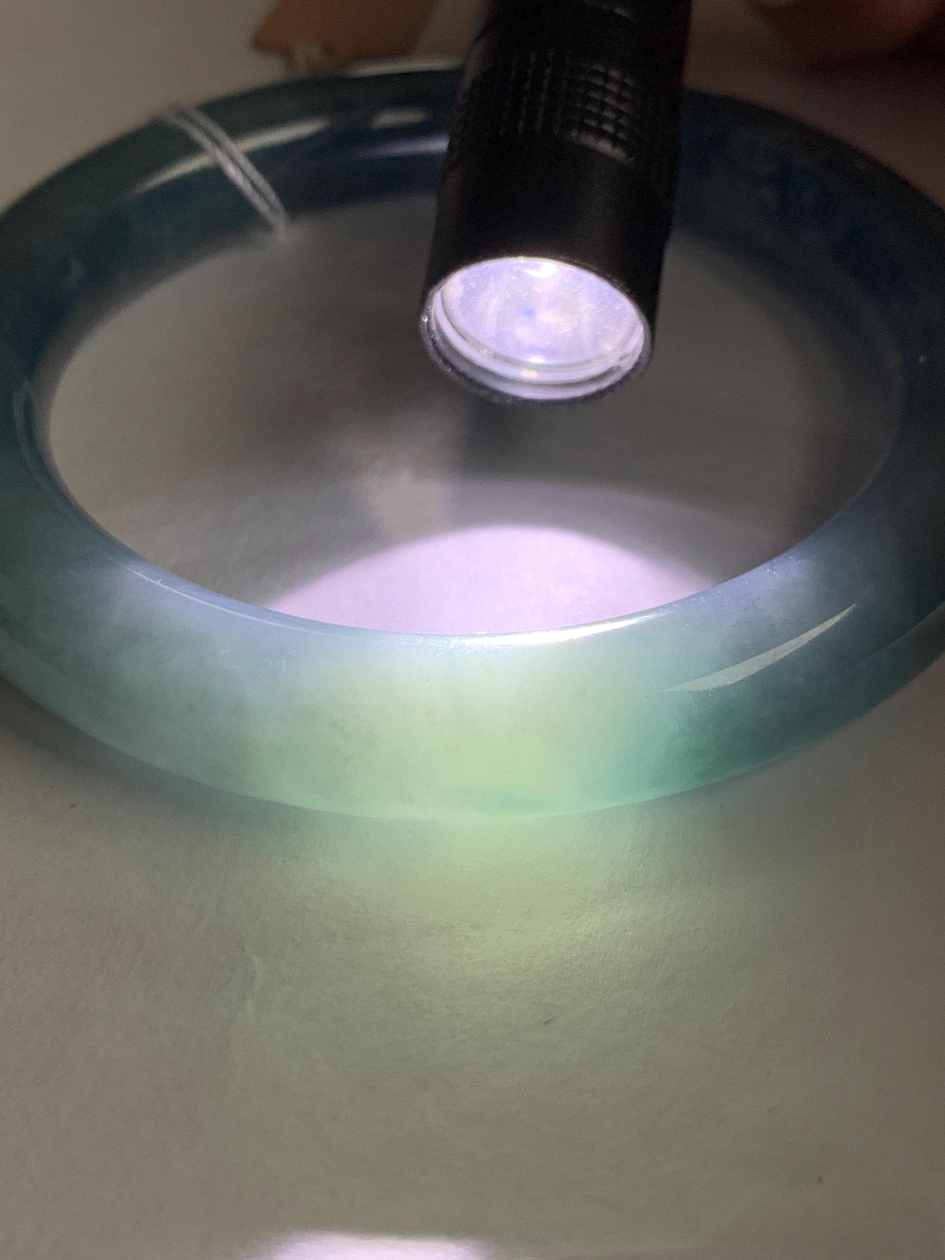 Certified Natural Grade A Guatemalan Icy Translucent Dusty Blueberry Blue Jade Jadeite Wide Bangle Bracelet 55.9mm 6.9” 天然冰危蓝莓紫翡翠粗圆条手镯 470