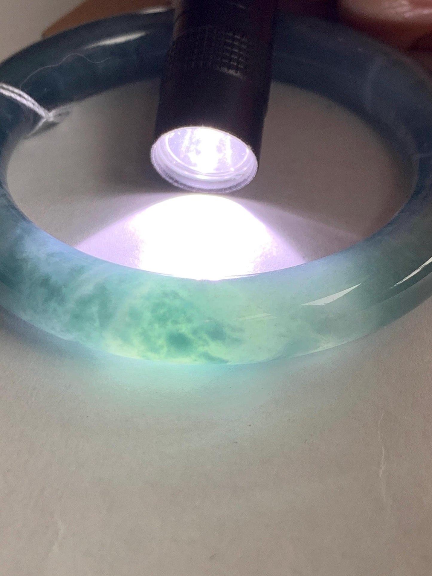 Certified Natural Grade A Guatemalan Icy Translucent Dusty Blueberry Blue Jade Jadeite Wide Bangle Bracelet 55.9mm 6.9” 天然冰危蓝莓紫翡翠粗圆条手镯 470
